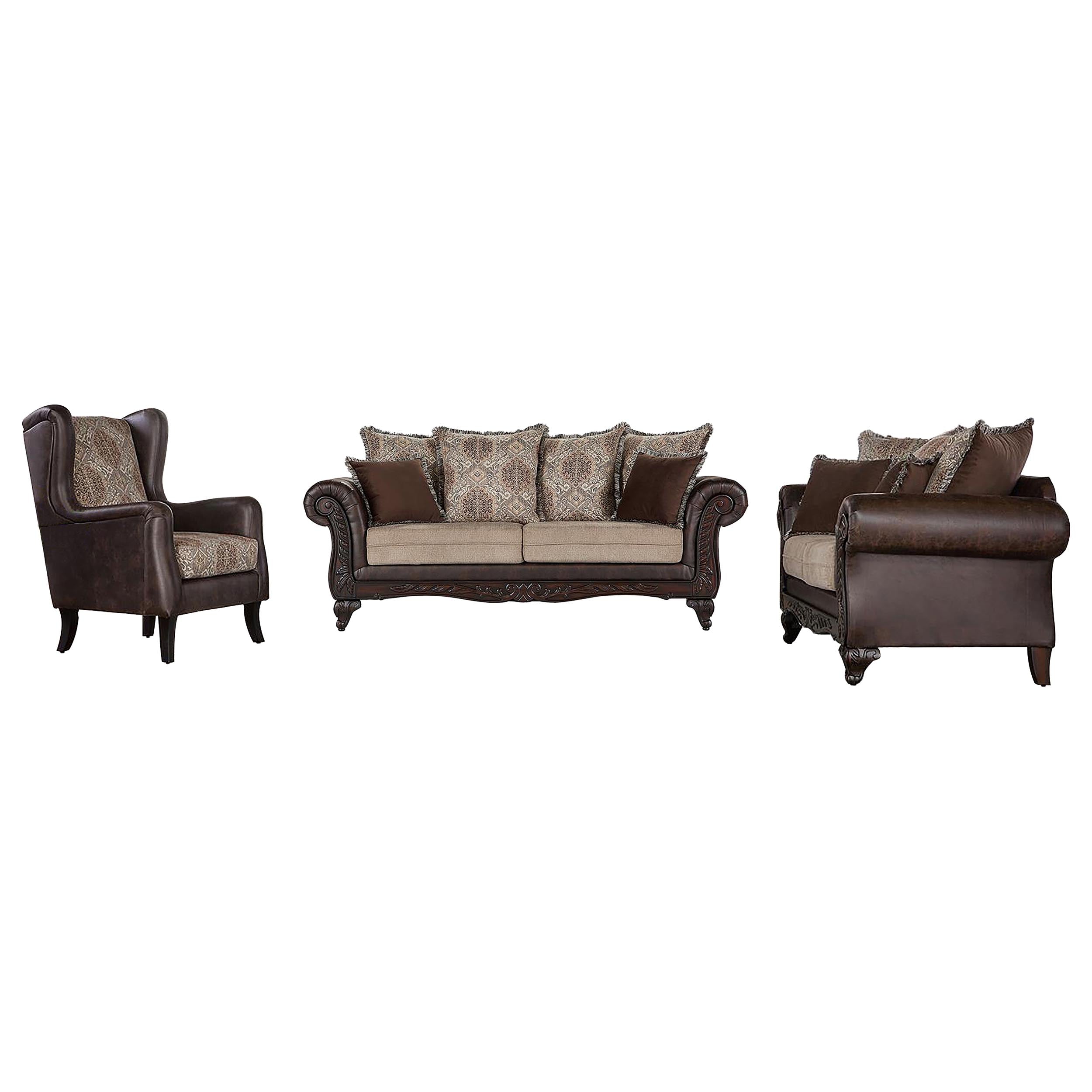 Elmbrook 3-piece Upholstered Rolled Arm Sofa Set Brown — view 2