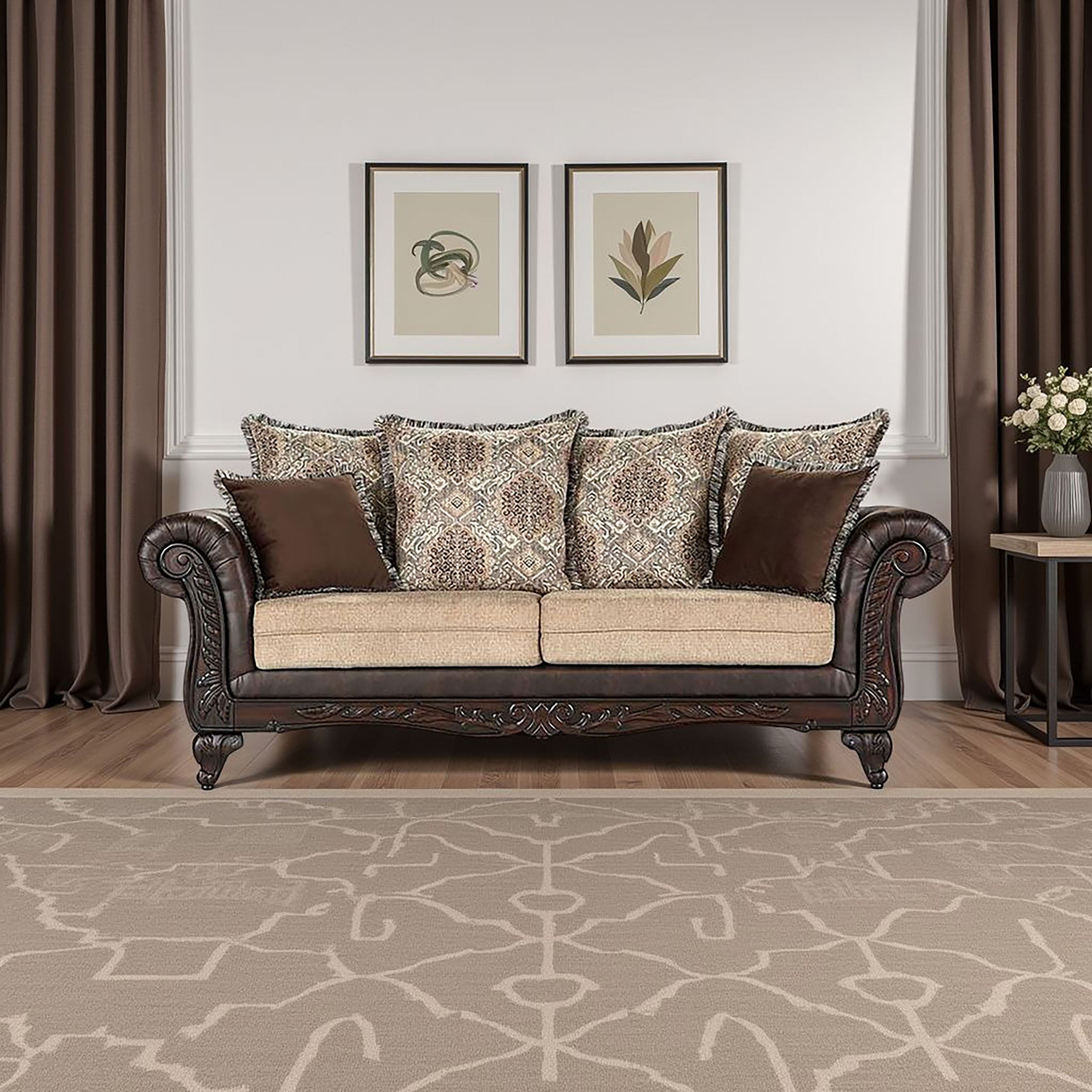 Elmbrook Upholstered Rolled Arm Sofa Brown — view 2