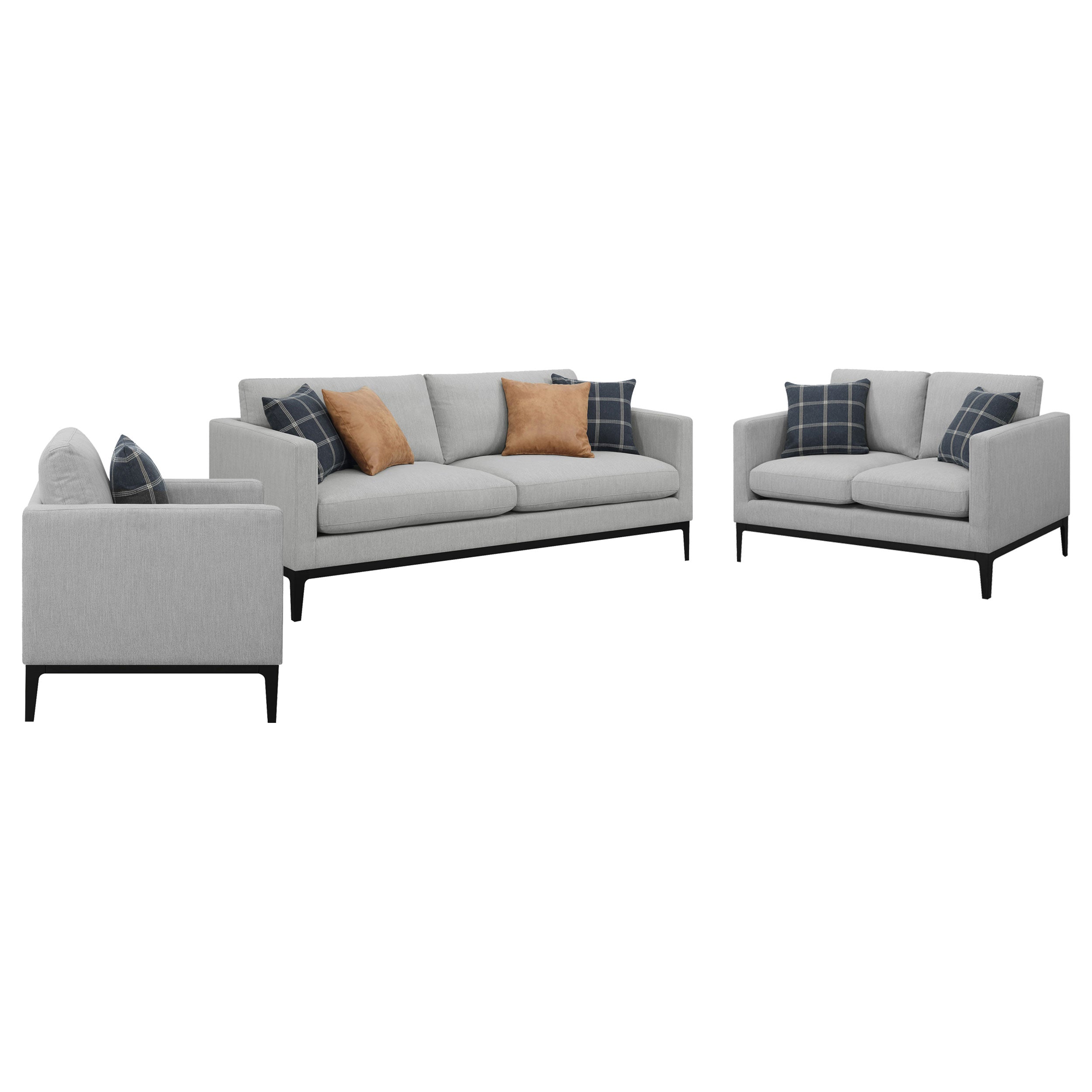 Apperson 3-piece Upholstered Track Arm Sofa Set Light Grey — view 2