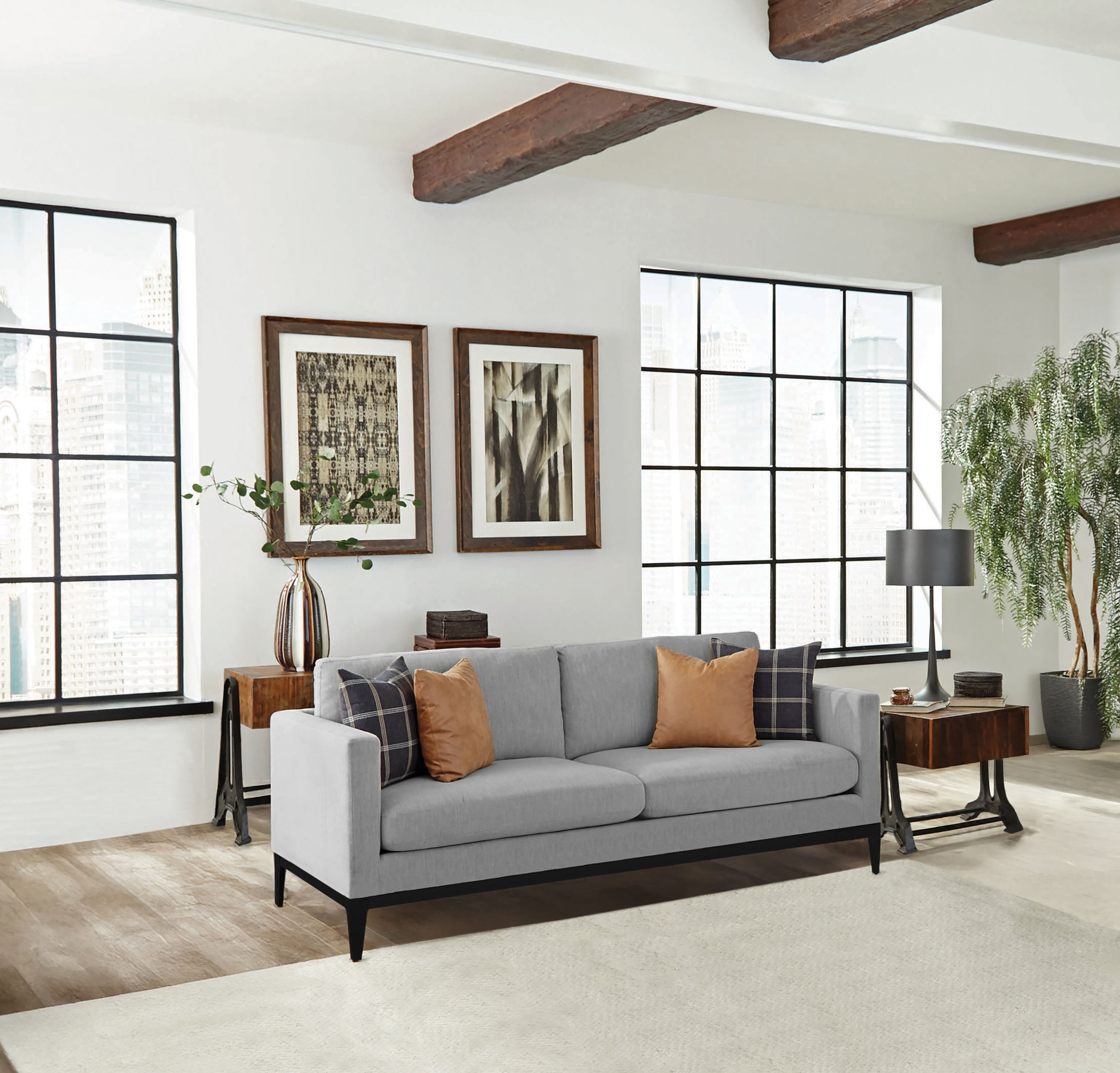 Apperson Upholstered Track Arm Sofa Light Grey — view 2