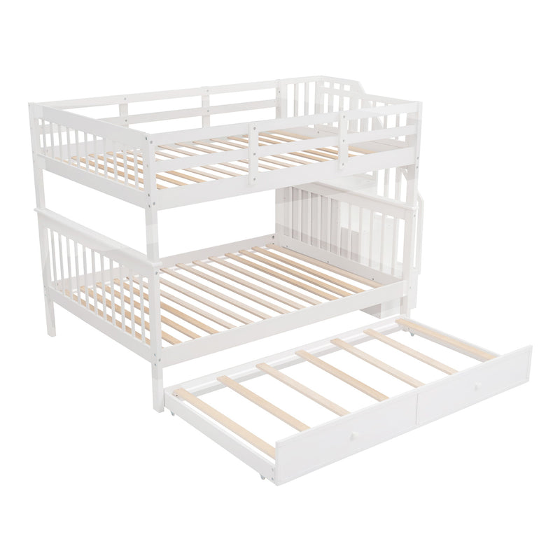 Stairway Bunk Bed With Twin Size Trundle, Storage And Guard Rail For Bedroom, Dorm