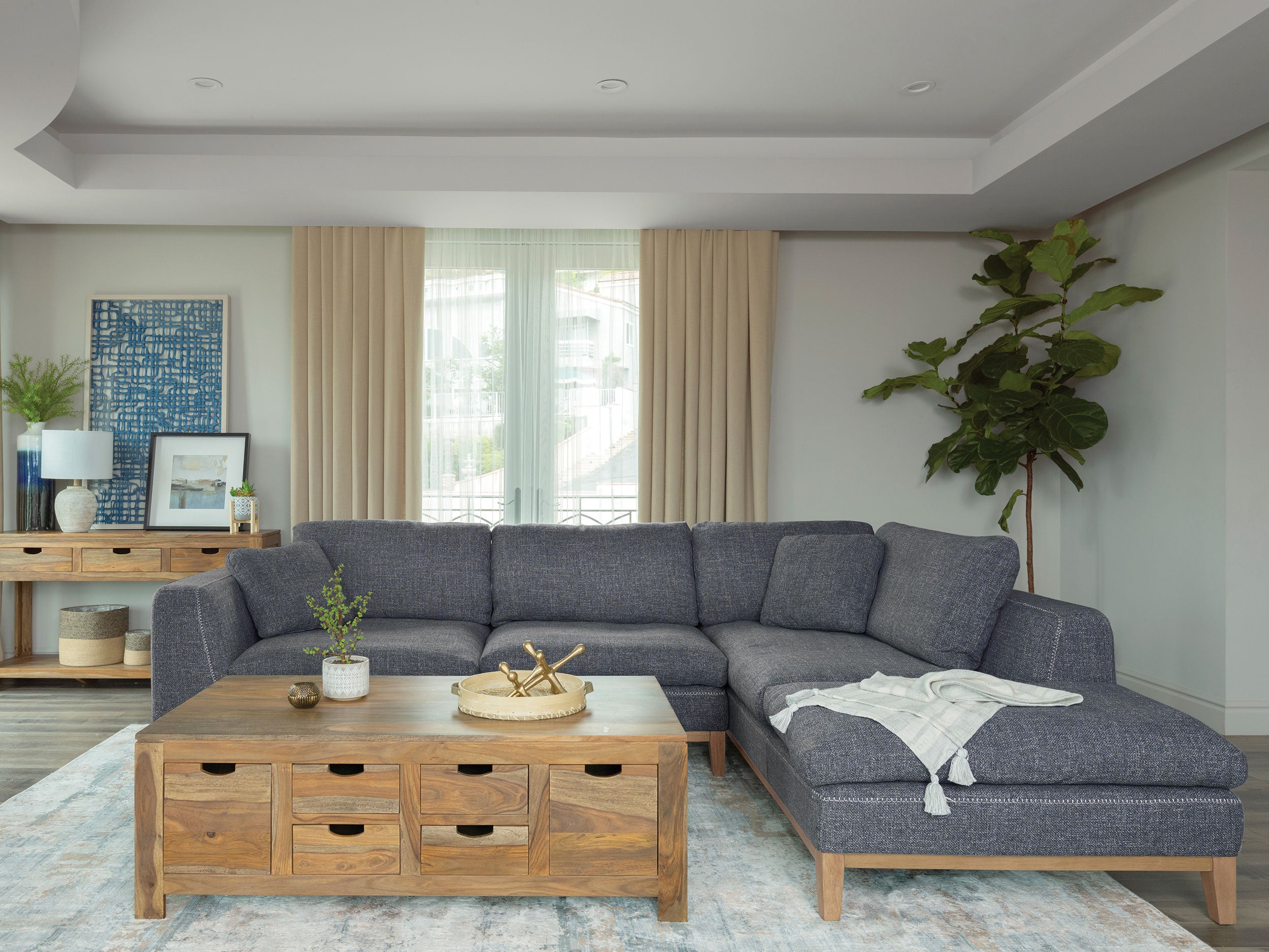 Persia Upholstered Track Arm Sectional Sofa Grey — view 2