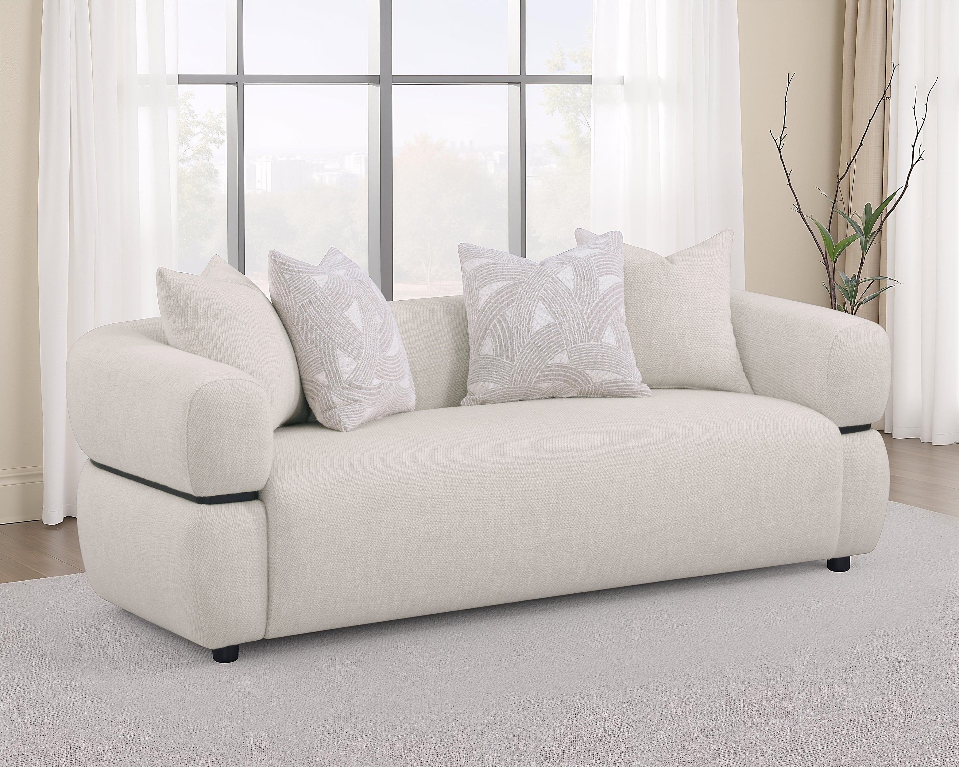 Jeanette 84-inch Fabric Upholstered Round Arm Sofa Beige — view 2