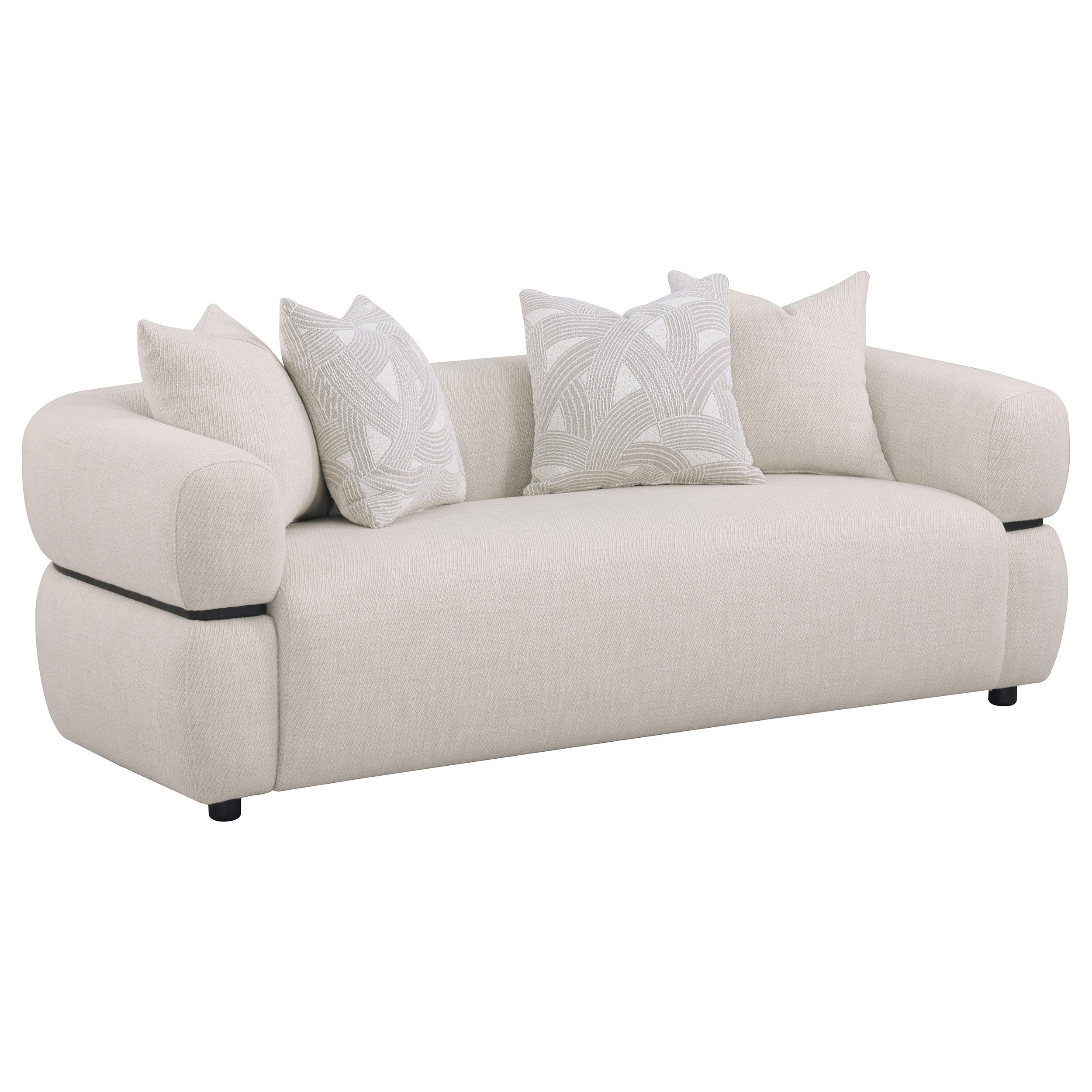 Jeanette 84-inch Fabric Upholstered Round Arm Sofa Beige — view 1