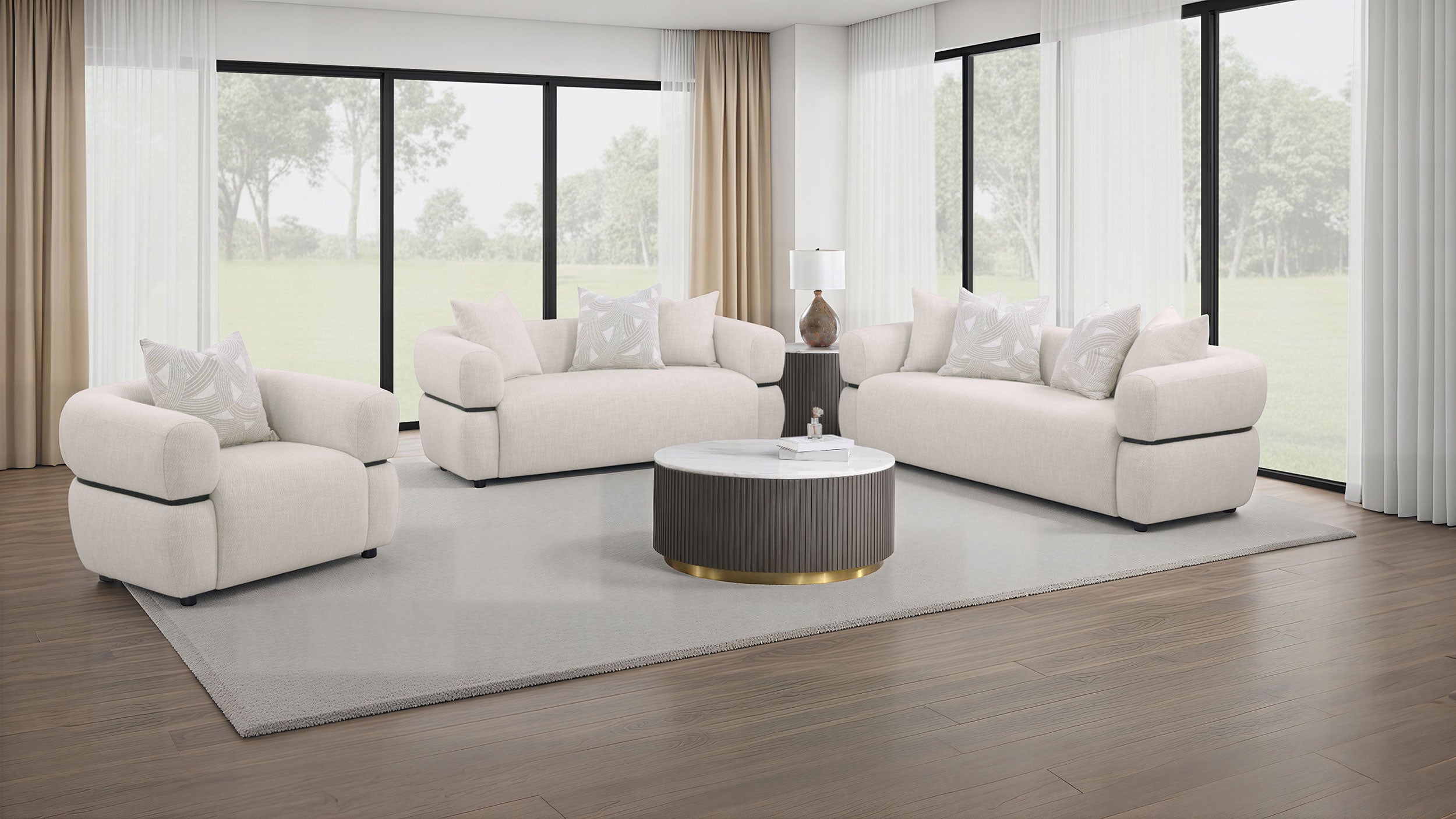 Jeanette 73-inch Fabric Upholstered Round Arm Loveseat Beige — view 13