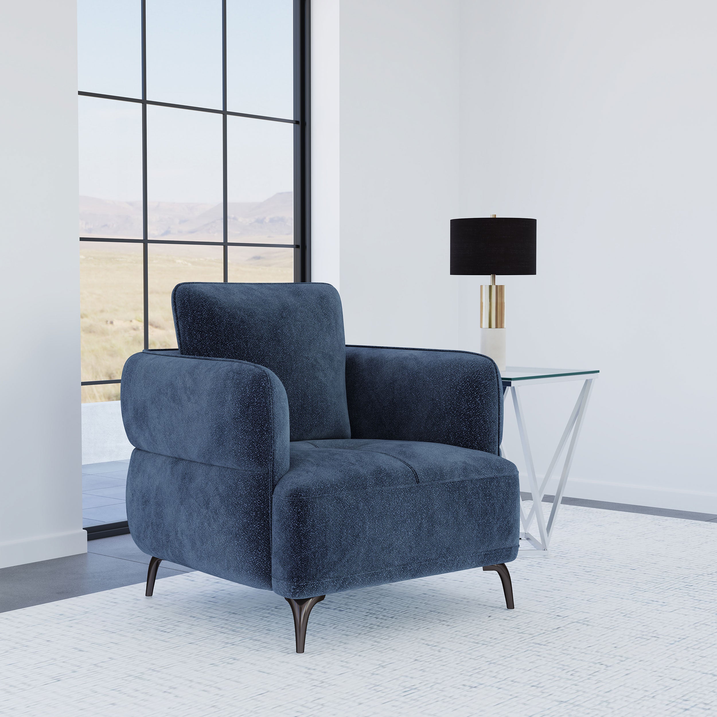 Lively Chenille Upholstered Modern Track Arm Chair Blue — view 2