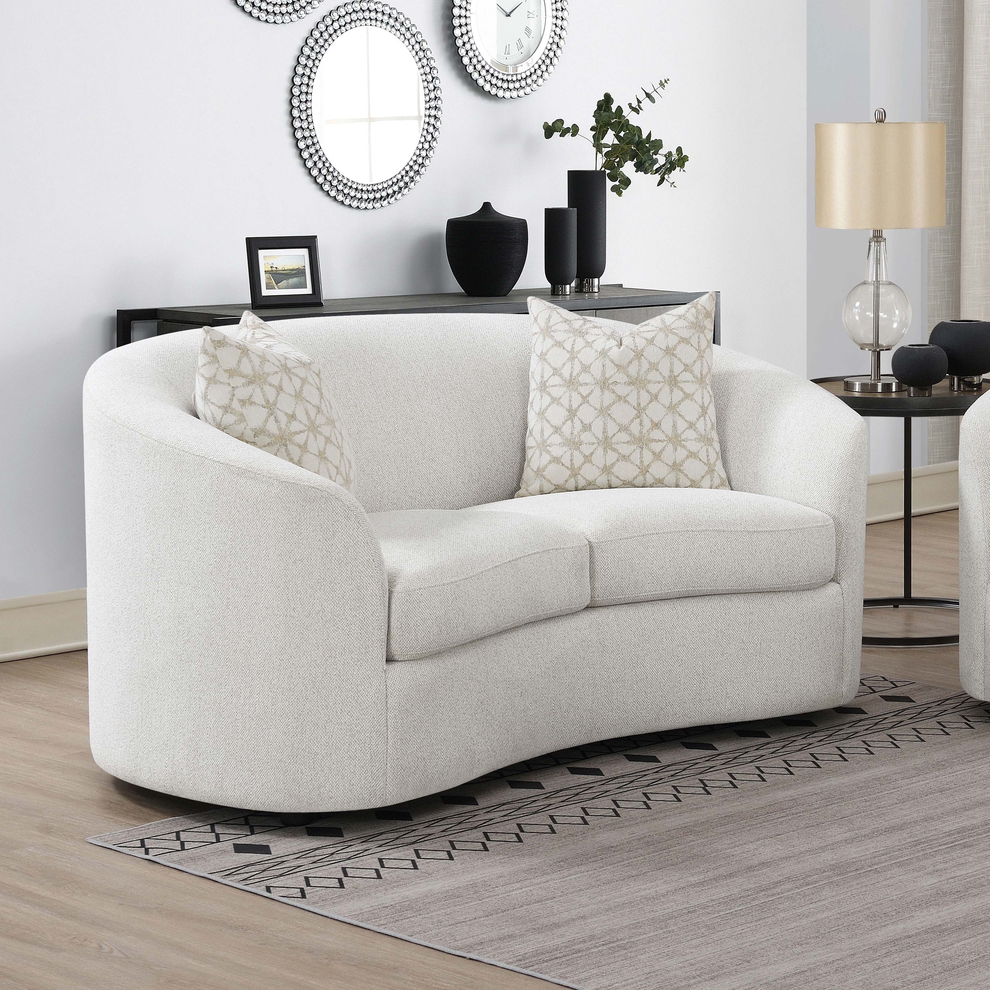 Rainn Boucle Upholstered Sloped Arm Loveseat Latte — view 2