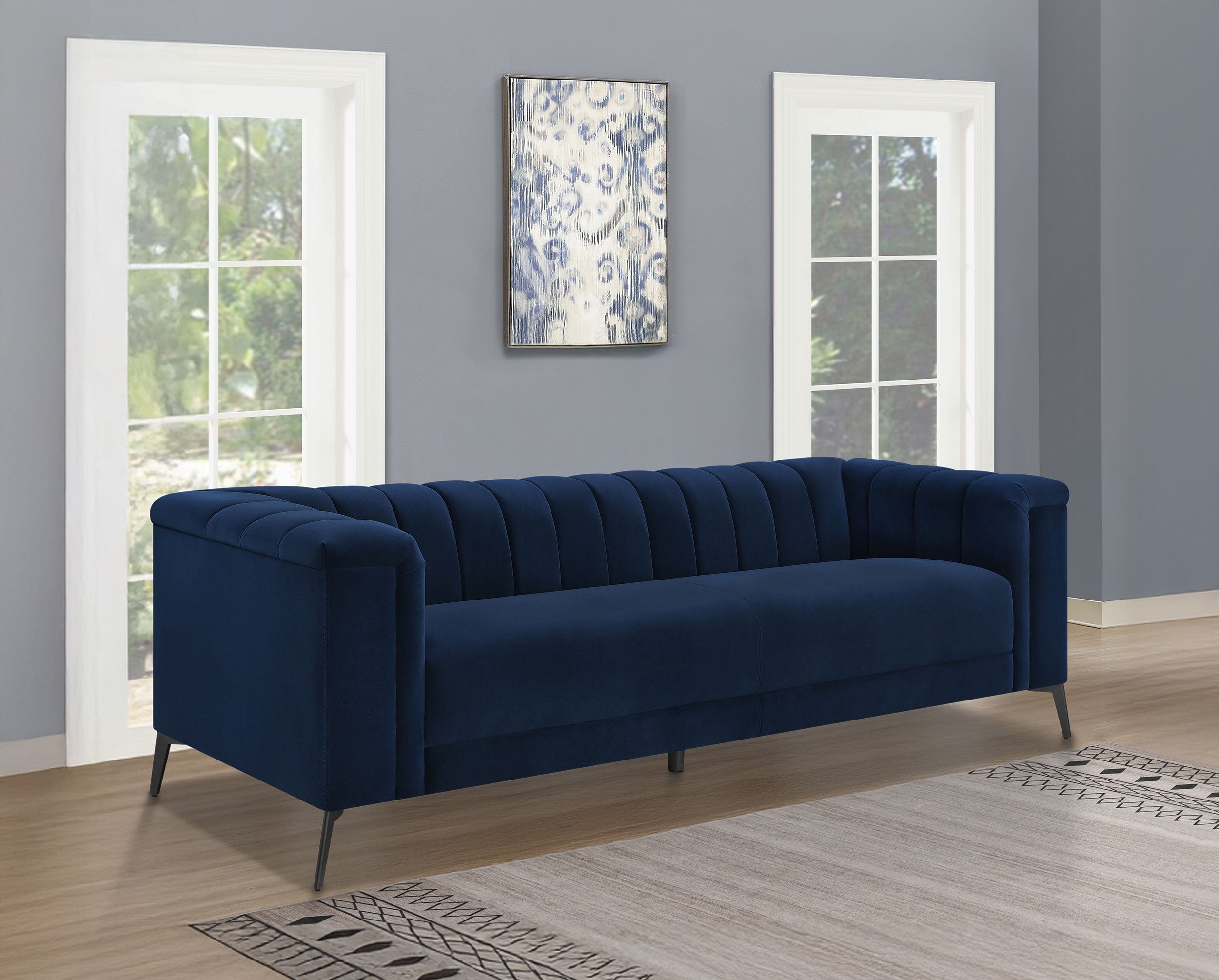 Chalet Upholstered Tuxedo Arm Tufted Sofa Blue — view 2