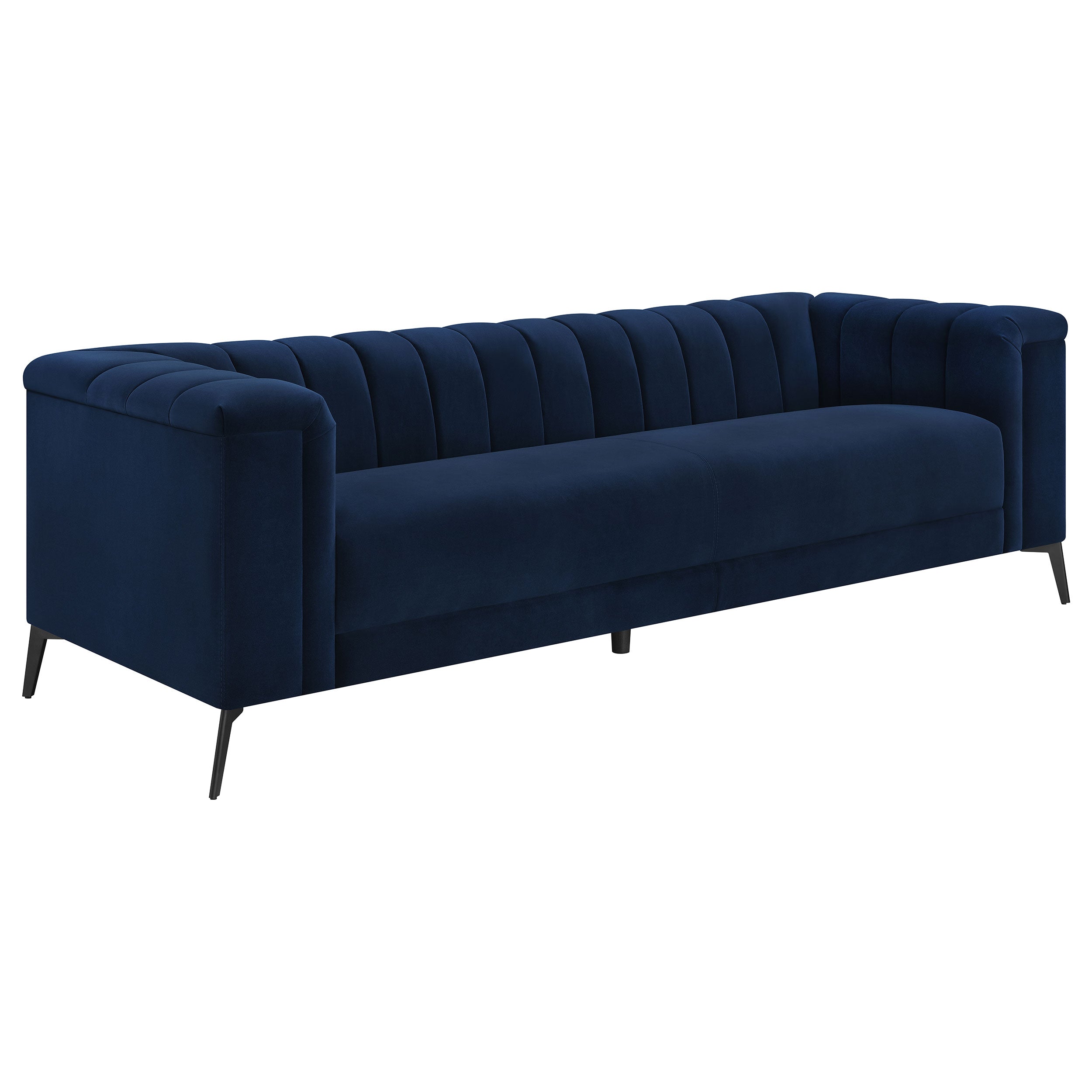 Chalet Upholstered Tuxedo Arm Tufted Sofa Blue — view 1