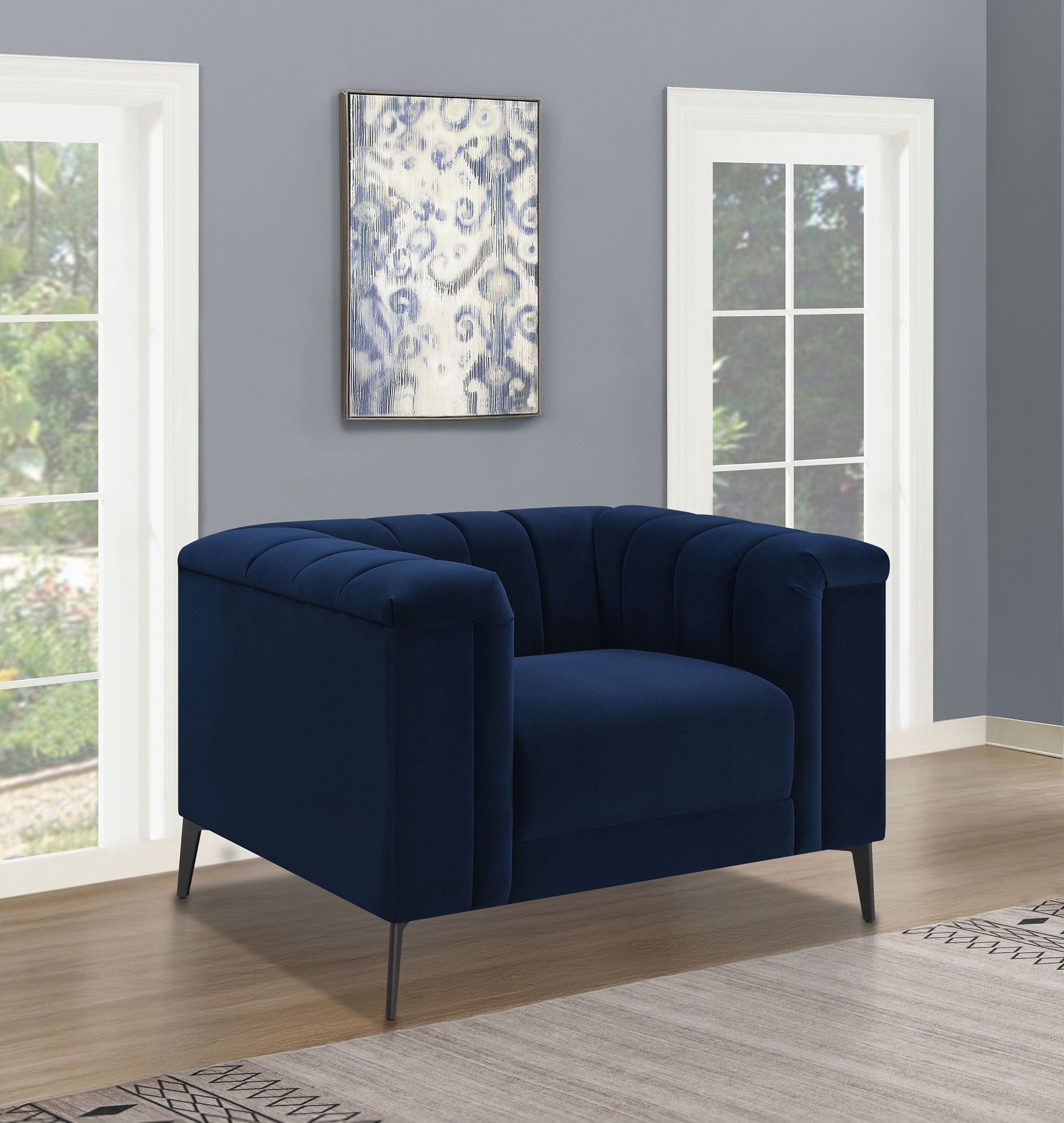 Chalet Upholstered Tuxedo Arm Tufted Chair Blue — view 2