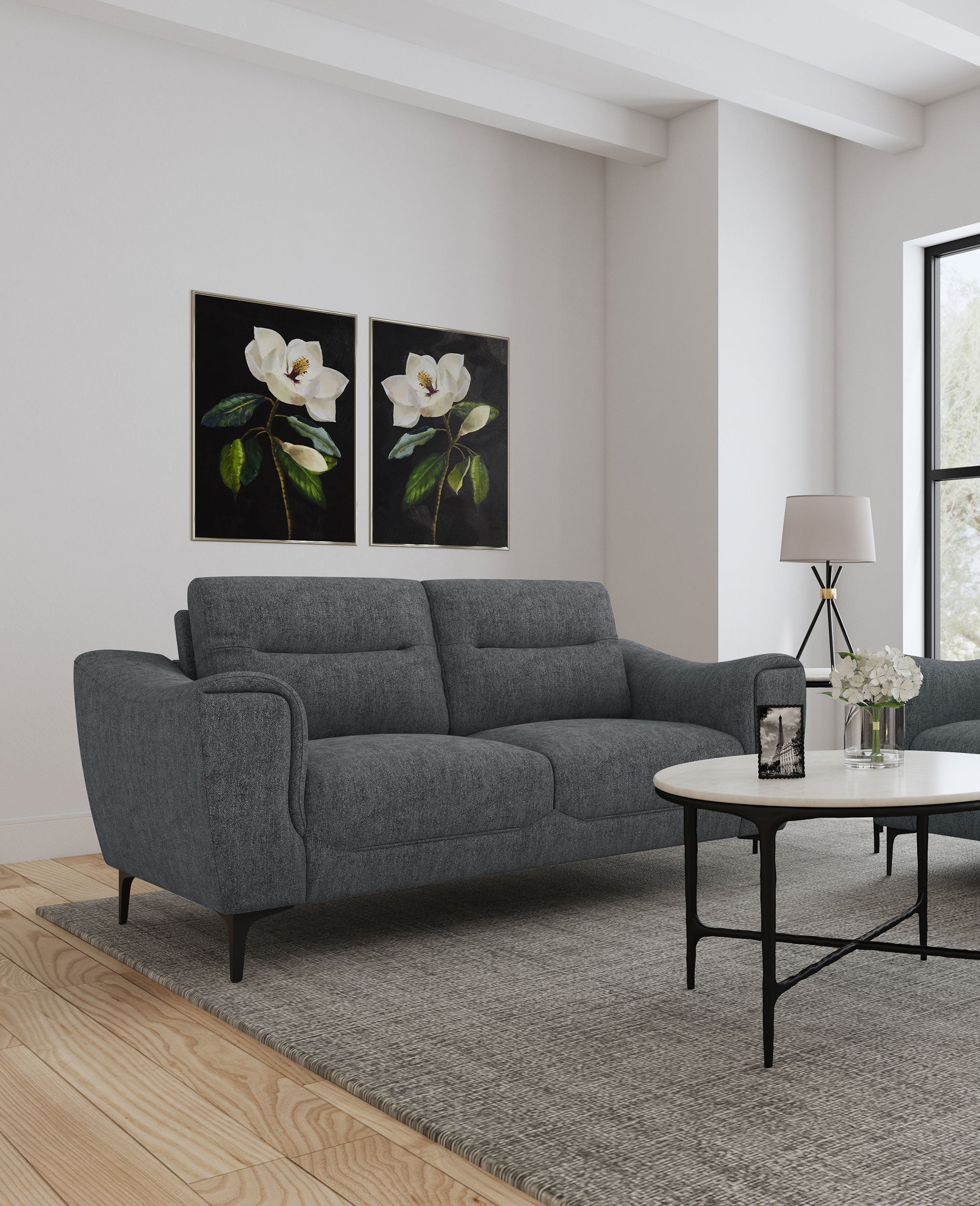 Nolan Upholstered Sloped Track Arm Loveseat Charcoal — view 2