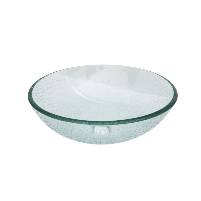 Crackle Vessel Sink, Round Bowl With Pop Up Drain - Clear