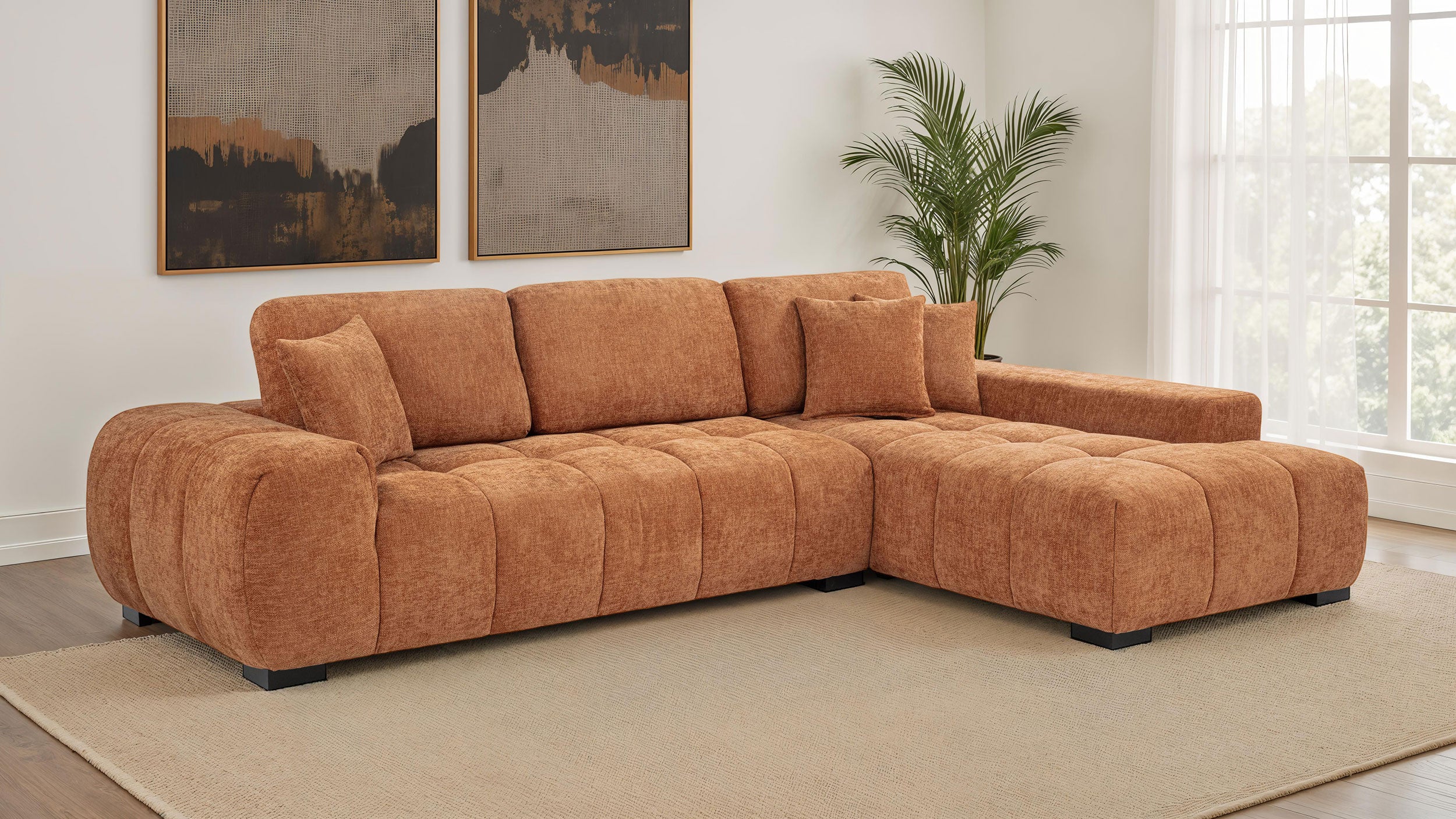 Octavia Upholstered Sectional Chaise Sofa Orange — view 2