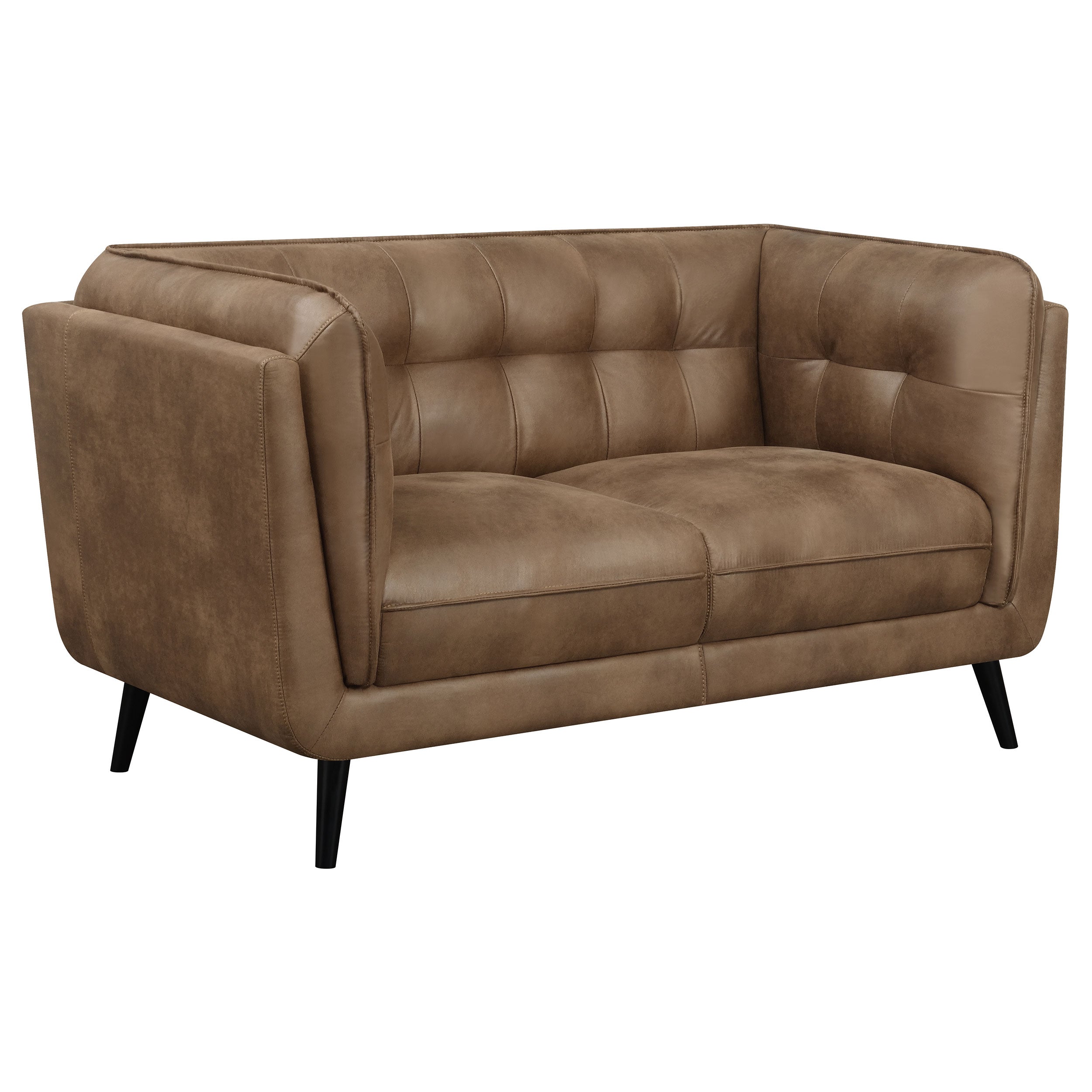 Thatcher Upholstered Tuxedo Arm Tufted Loveseat Brown — view 1
