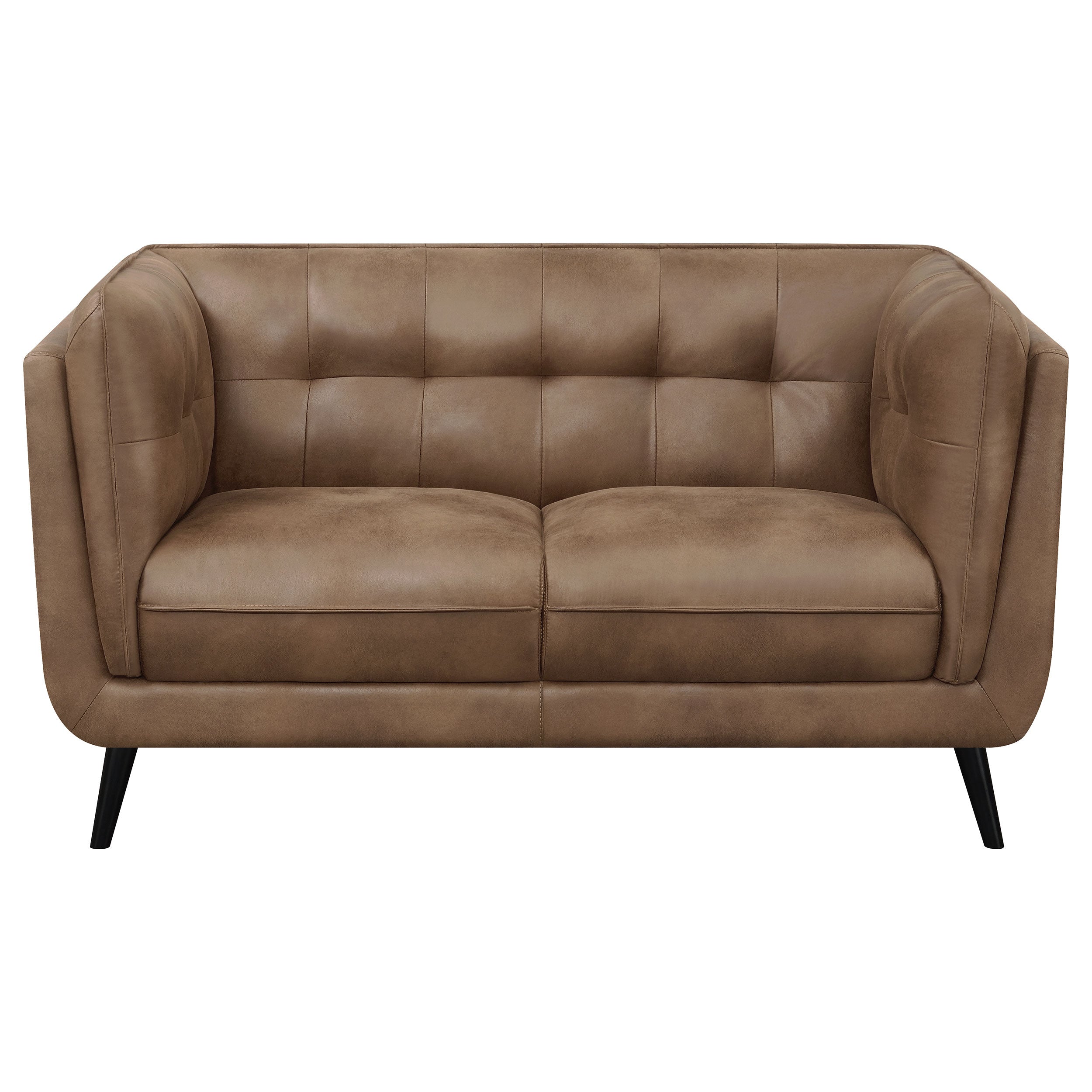 Thatcher Upholstered Tuxedo Arm Tufted Loveseat Brown — view 3