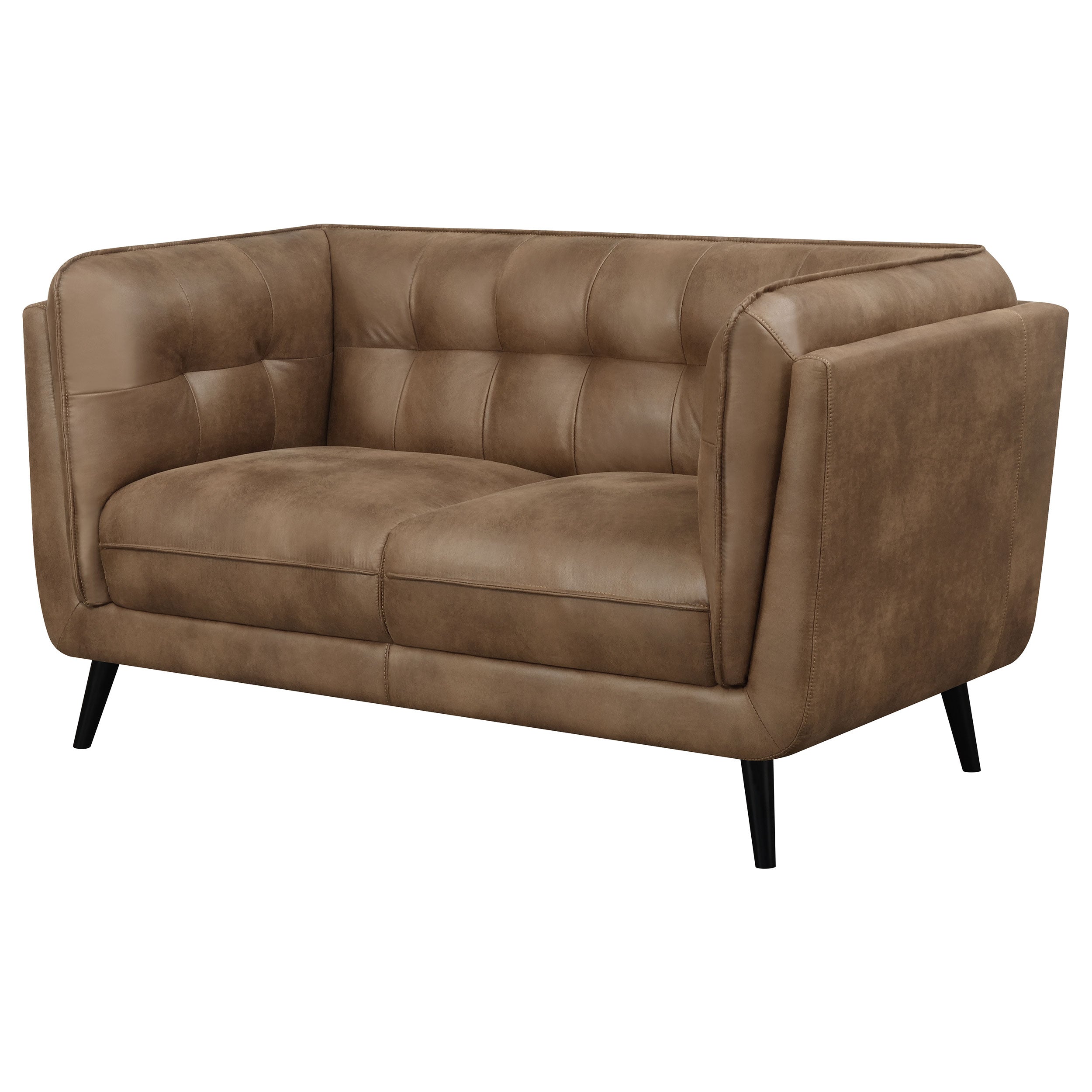 Thatcher Upholstered Tuxedo Arm Tufted Loveseat Brown — view 4