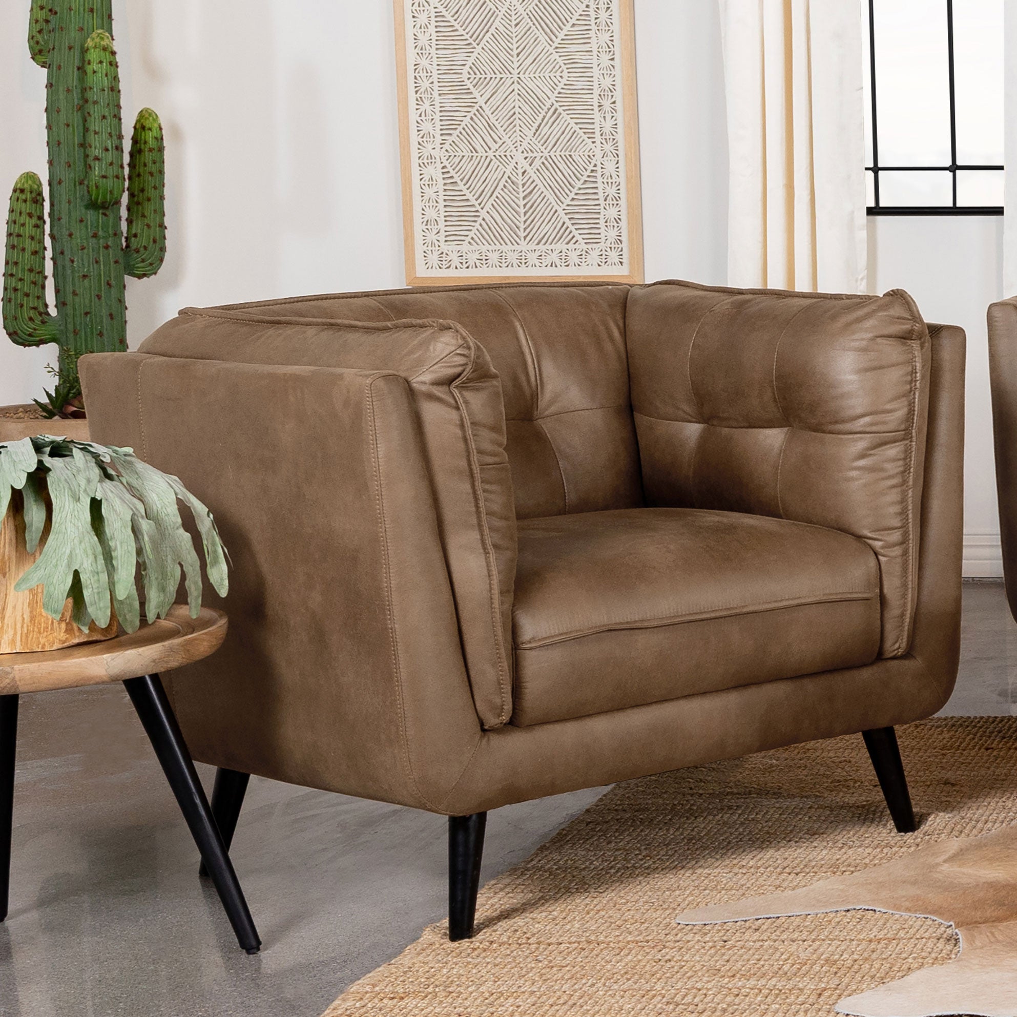 Thatcher Upholstered Tuxedo Arm Tufted Accent Chair Brown — view 2