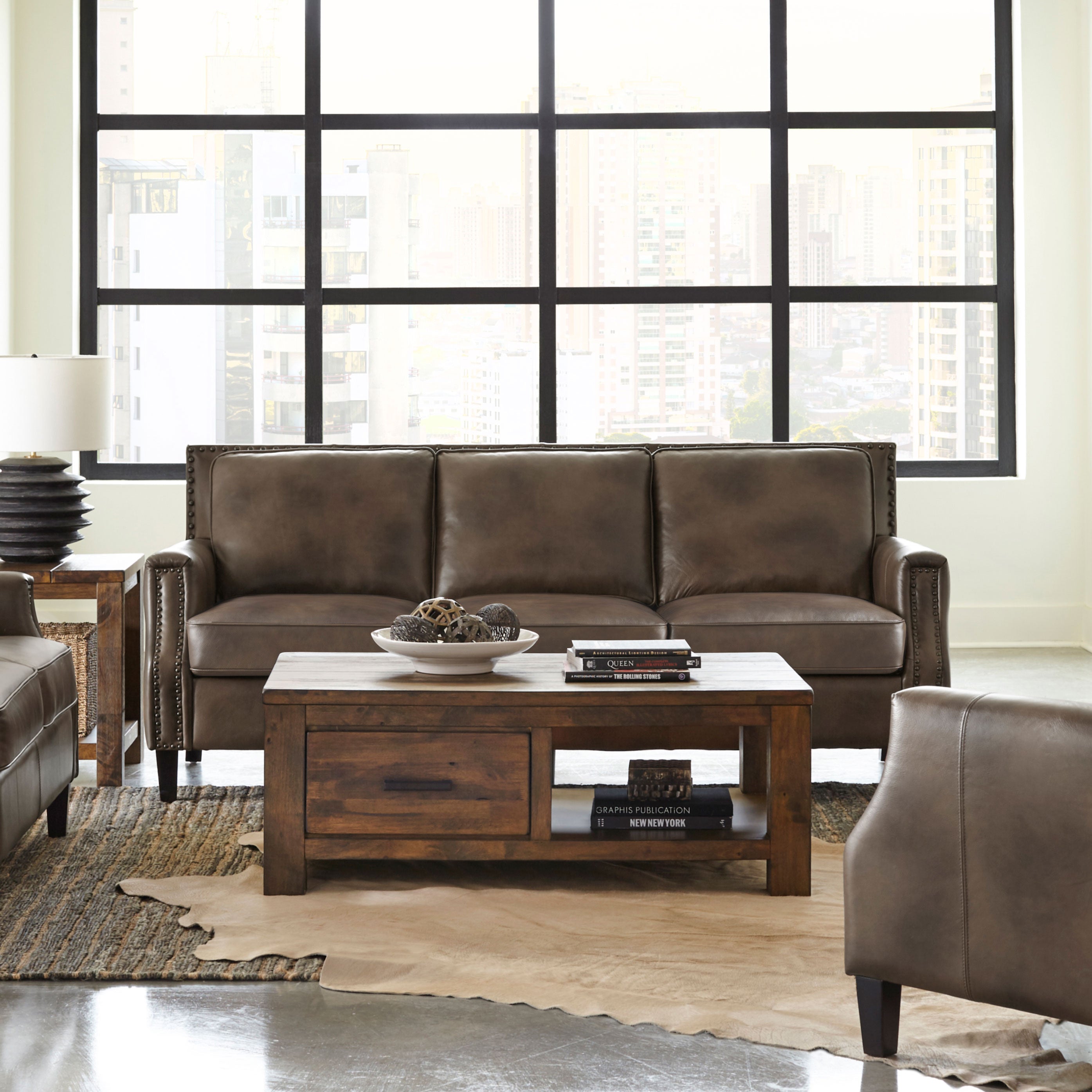 Leaton Upholstered Recessed Arm Sofa Brown Sugar — view 2