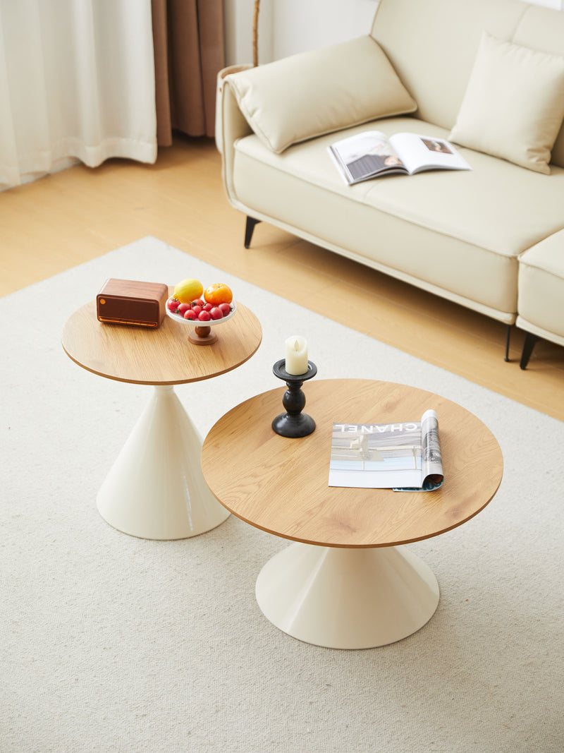 Round Coffee Table - Brown / White