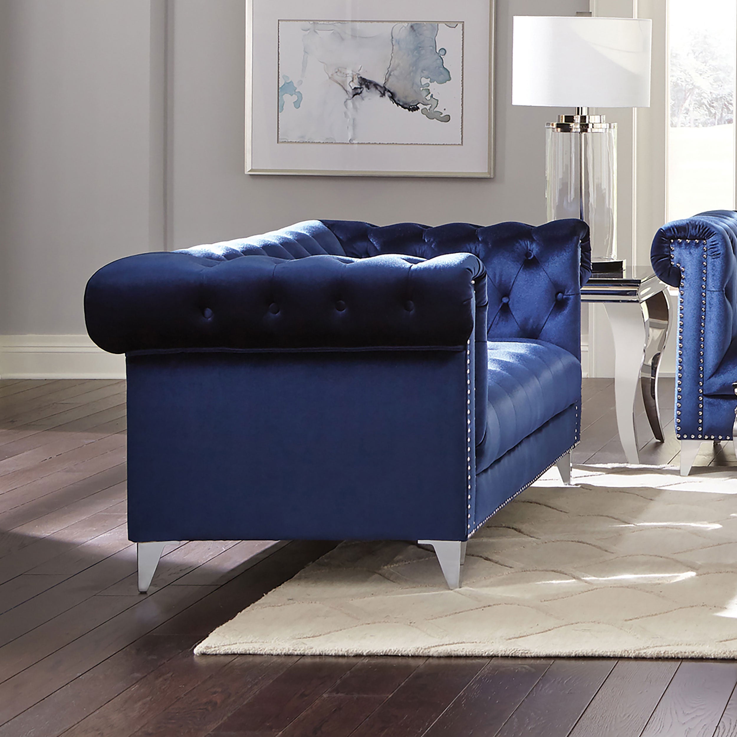 Bleker Upholstered Tuxedo Arm Tufted Loveseat Blue — view 2