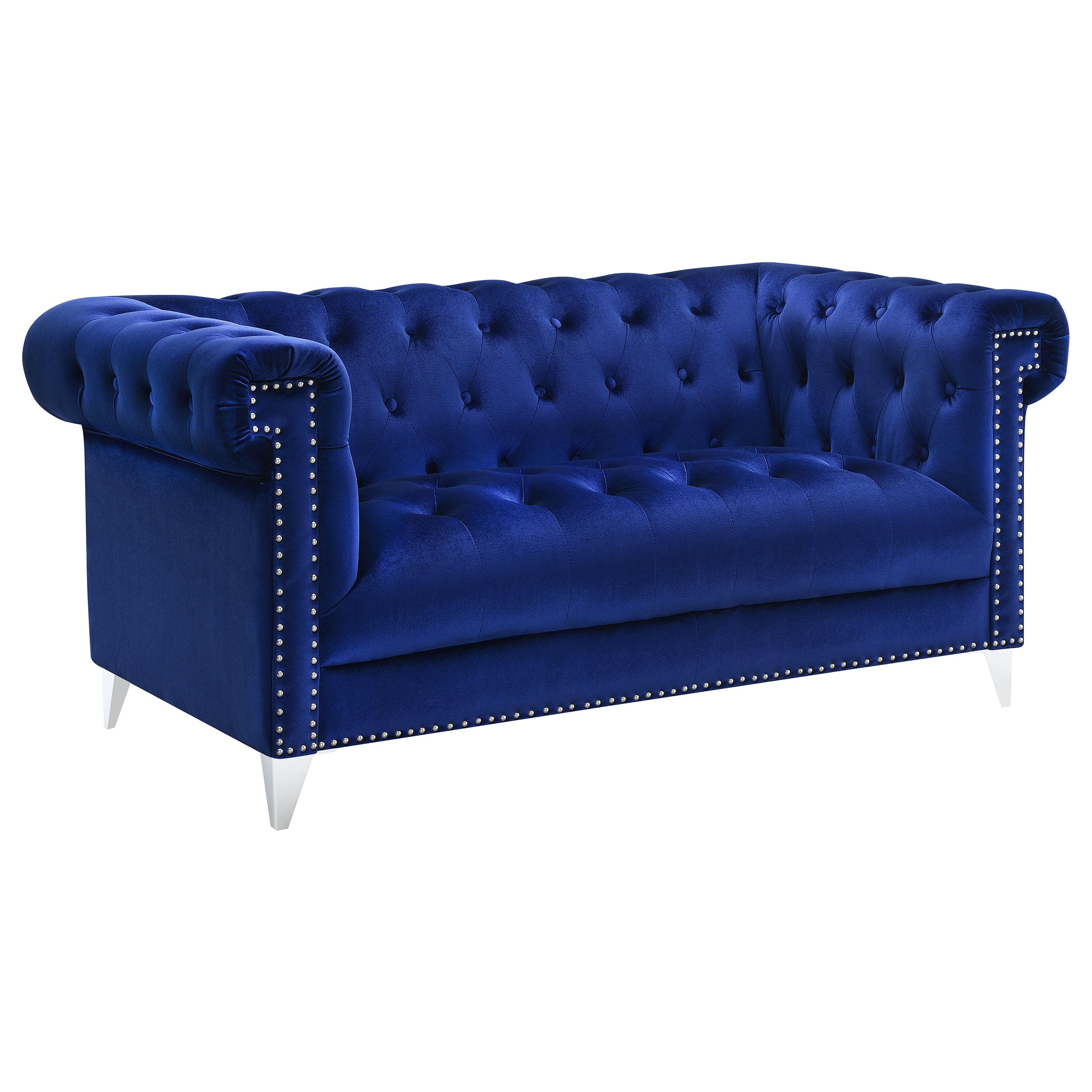 Bleker Upholstered Tuxedo Arm Tufted Loveseat Blue — view 1