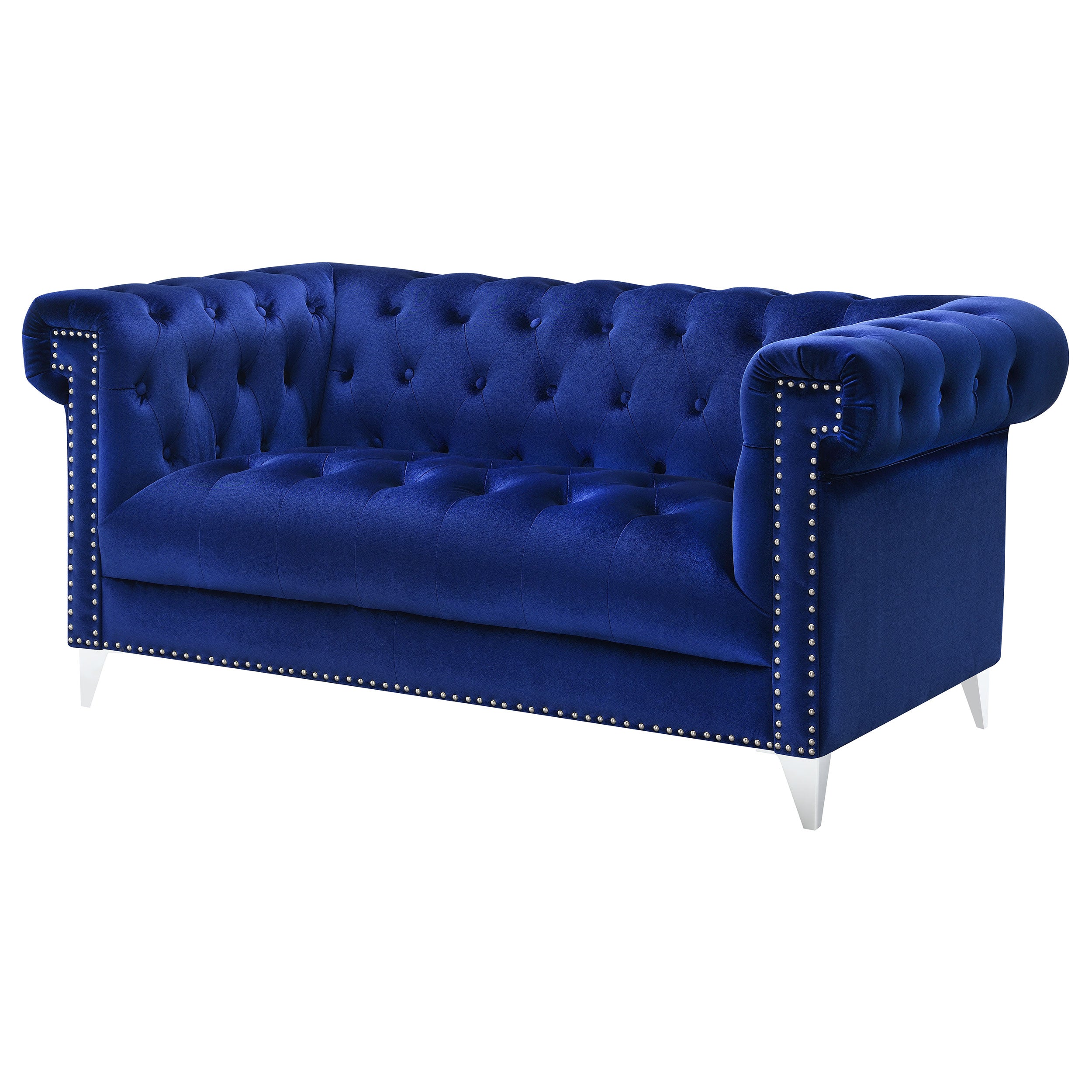 Bleker Upholstered Tuxedo Arm Tufted Loveseat Blue — view 4