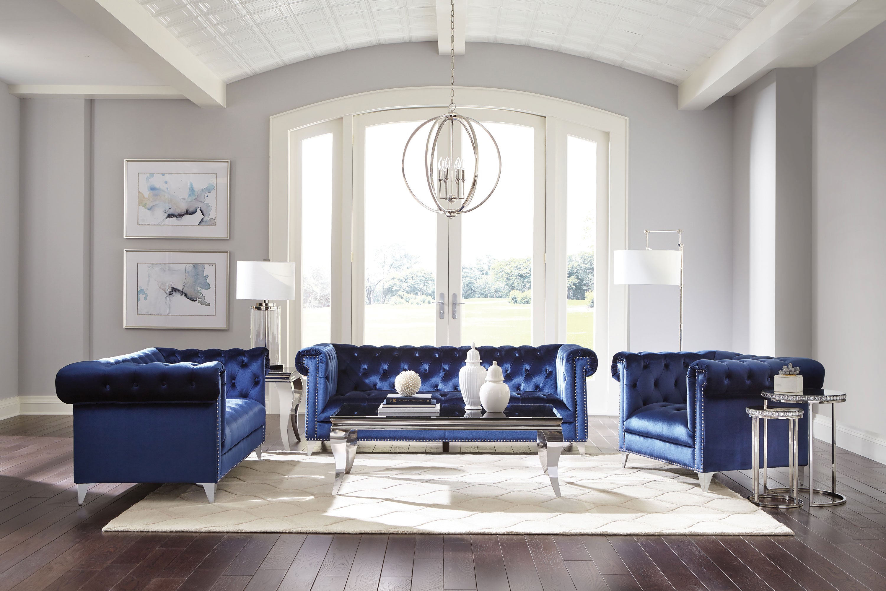 Bleker Upholstered Tuxedo Arm Tufted Loveseat Blue — view 11