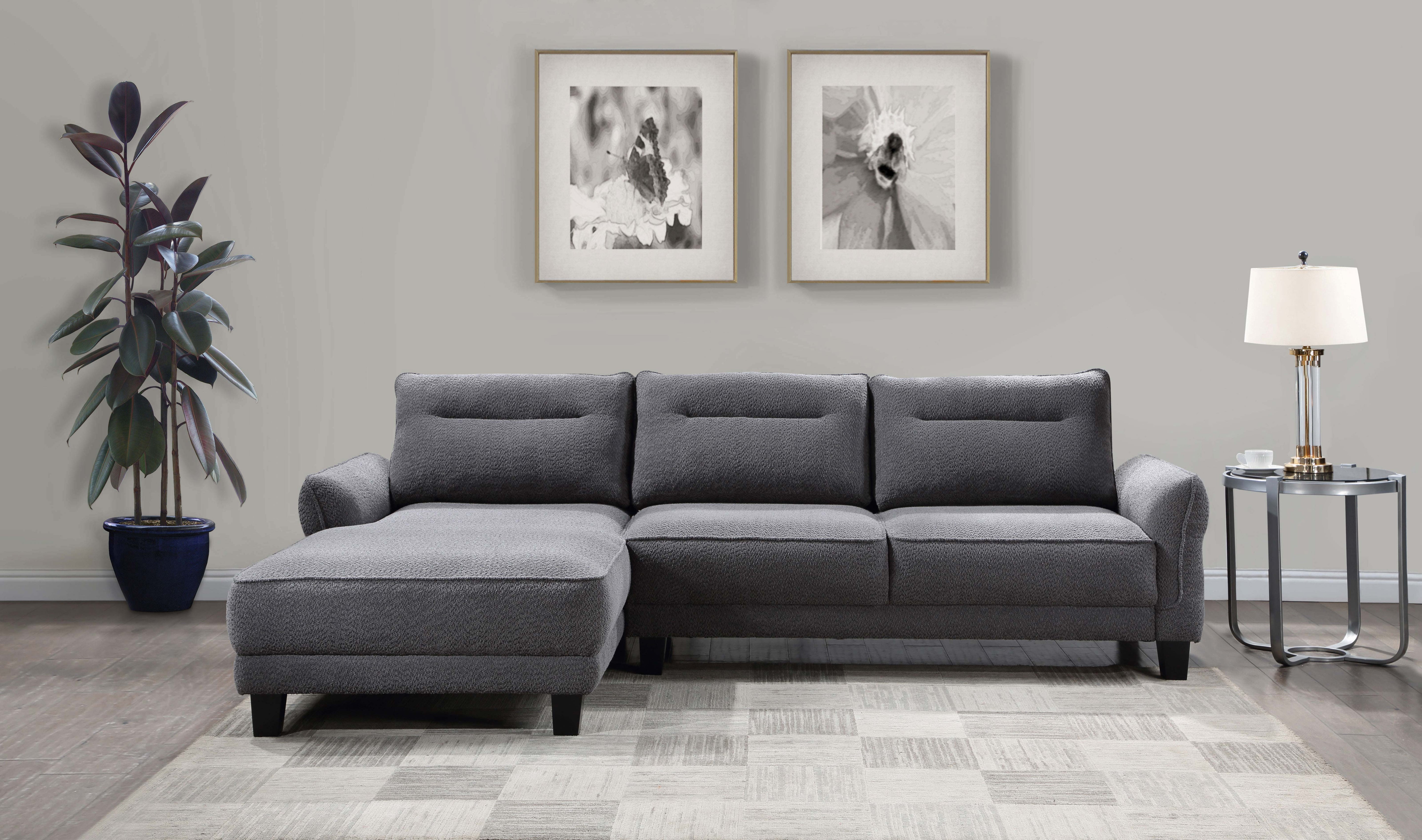 Caspian Upholstered Curved Arm Chaise Sectional Sofa Grey — view 2