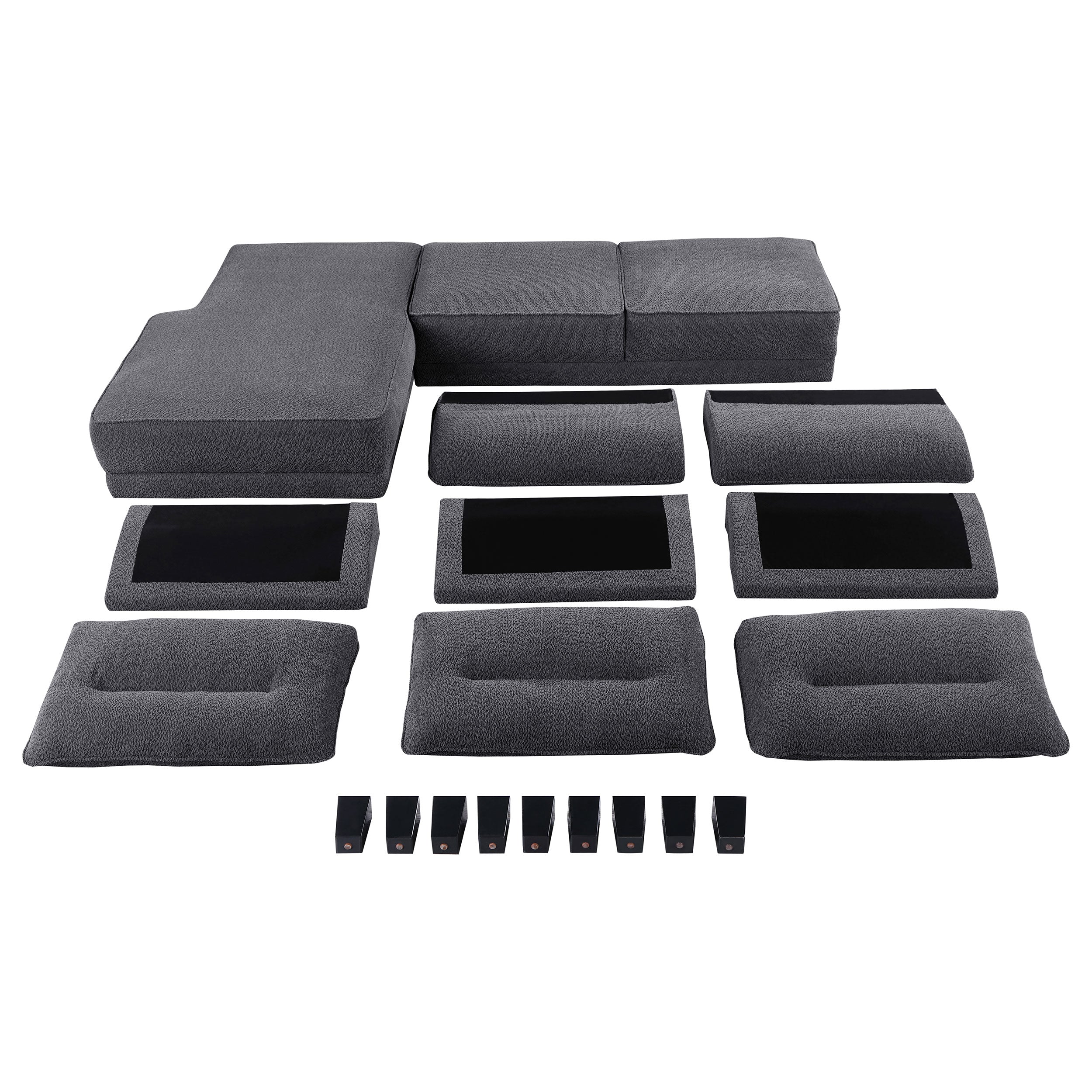 Caspian Upholstered Curved Arm Chaise Sectional Sofa Grey — view 14