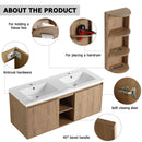 48" Wall Mounted Bathroom Vanity With Double Resin Sink And Storage Rack Soft Close Doors Plywood Construction - Imitative Oak