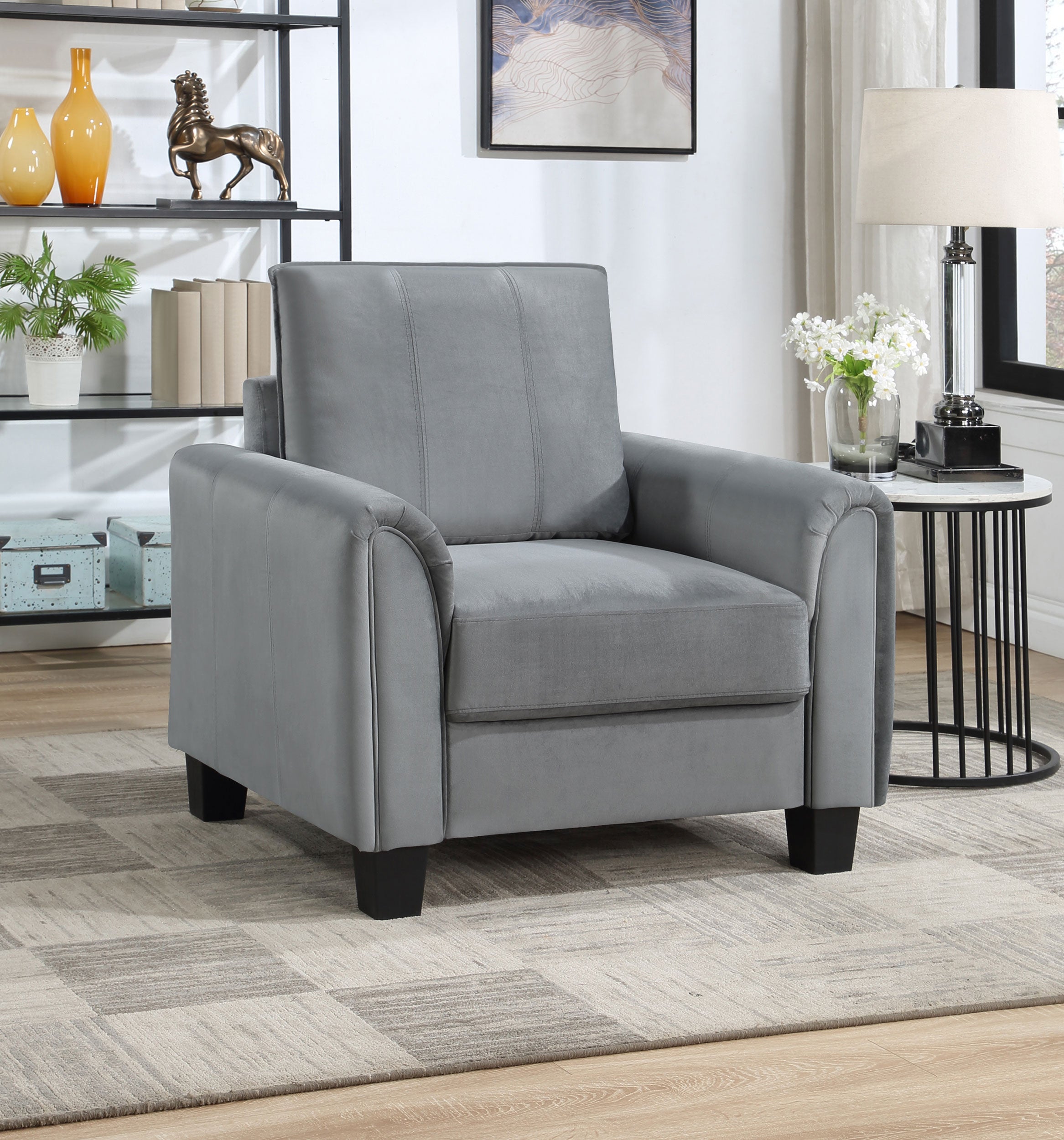 Davis Upholstered Rolled Arm Accent Chair Grey — view 2