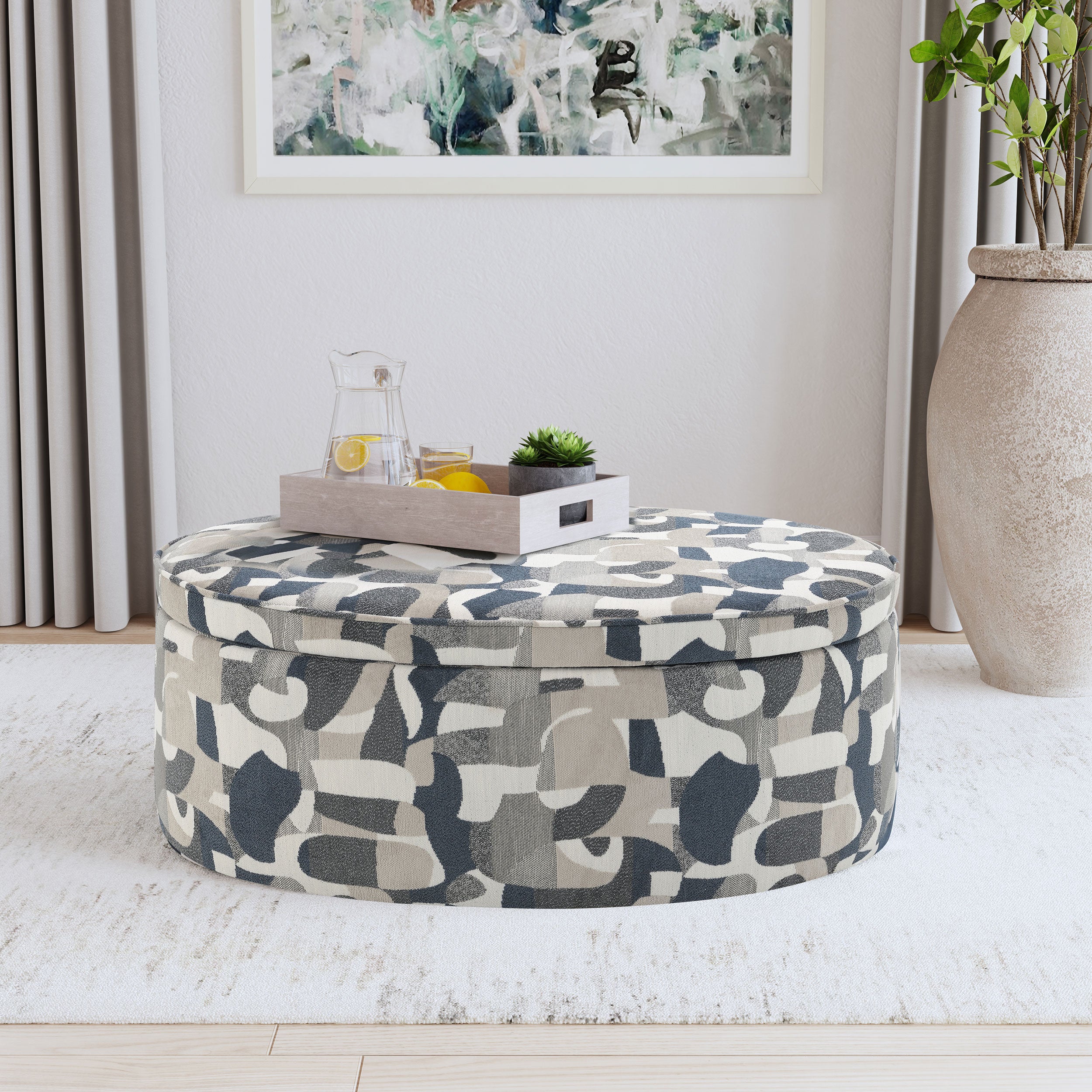 Tomkins Oval Upholstered Storage Ottoman Indigo Blue — view 2