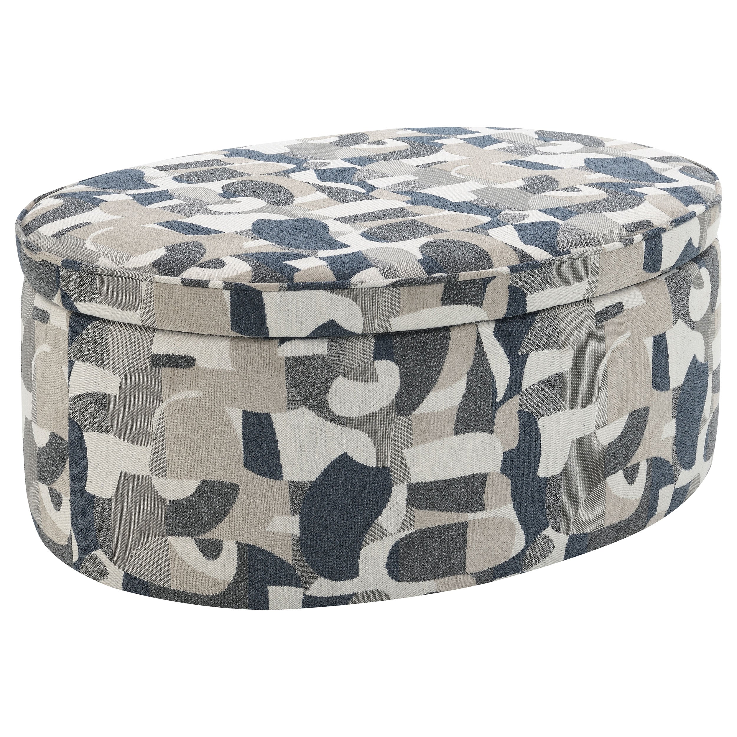 Tomkins Oval Upholstered Storage Ottoman Indigo Blue — view 1