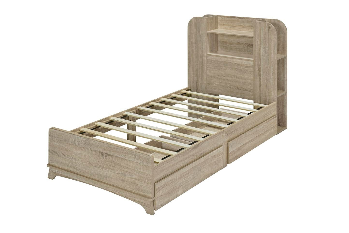 Twin Size Storage Platform Bed Frame with with Two Drawers and Light Strip Design in Headboard,Natural - Atlantic Fine Furniture Melbourne FL