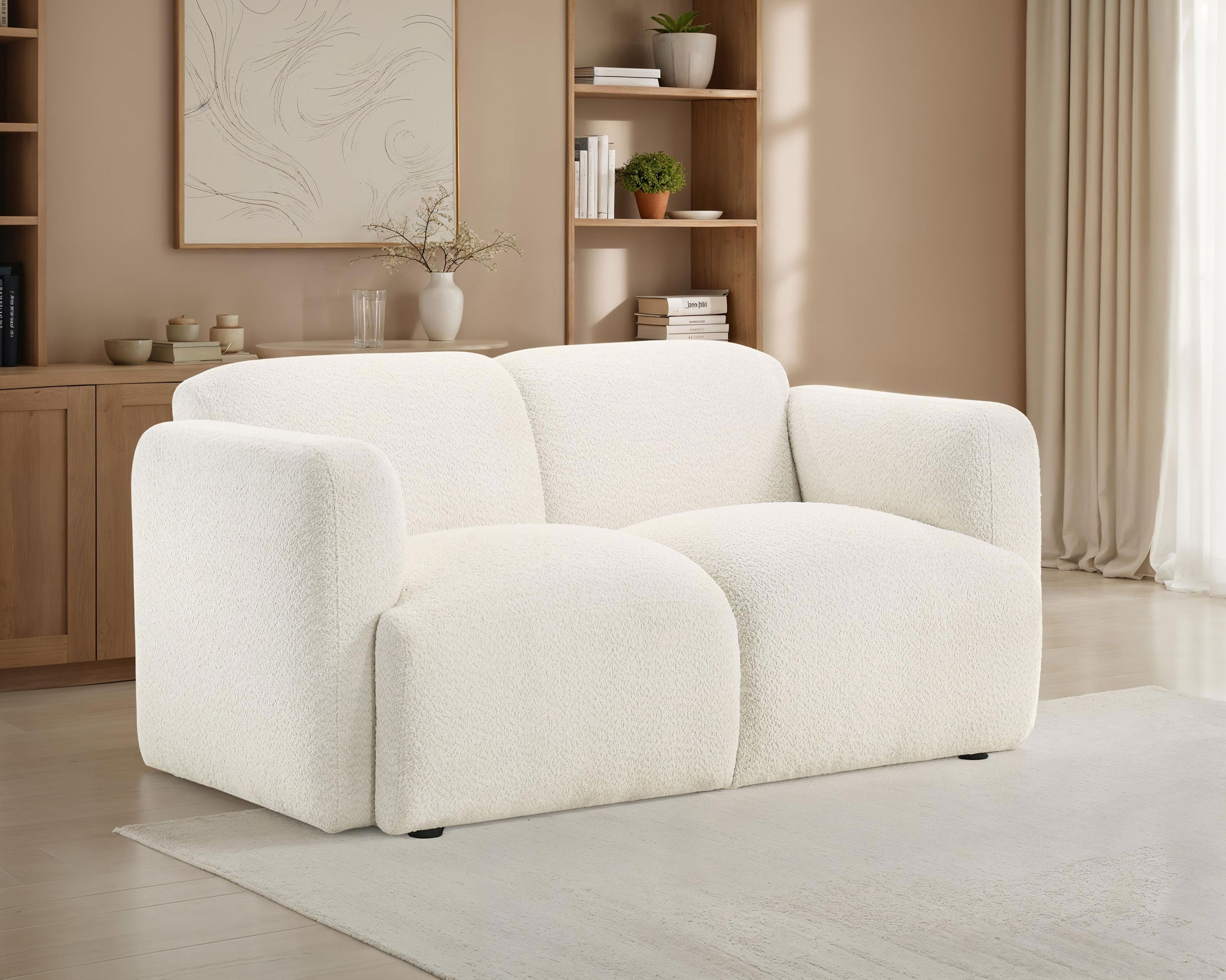 Dorset Fabric Upholstered Round Track Arm Loveseat White — view 2