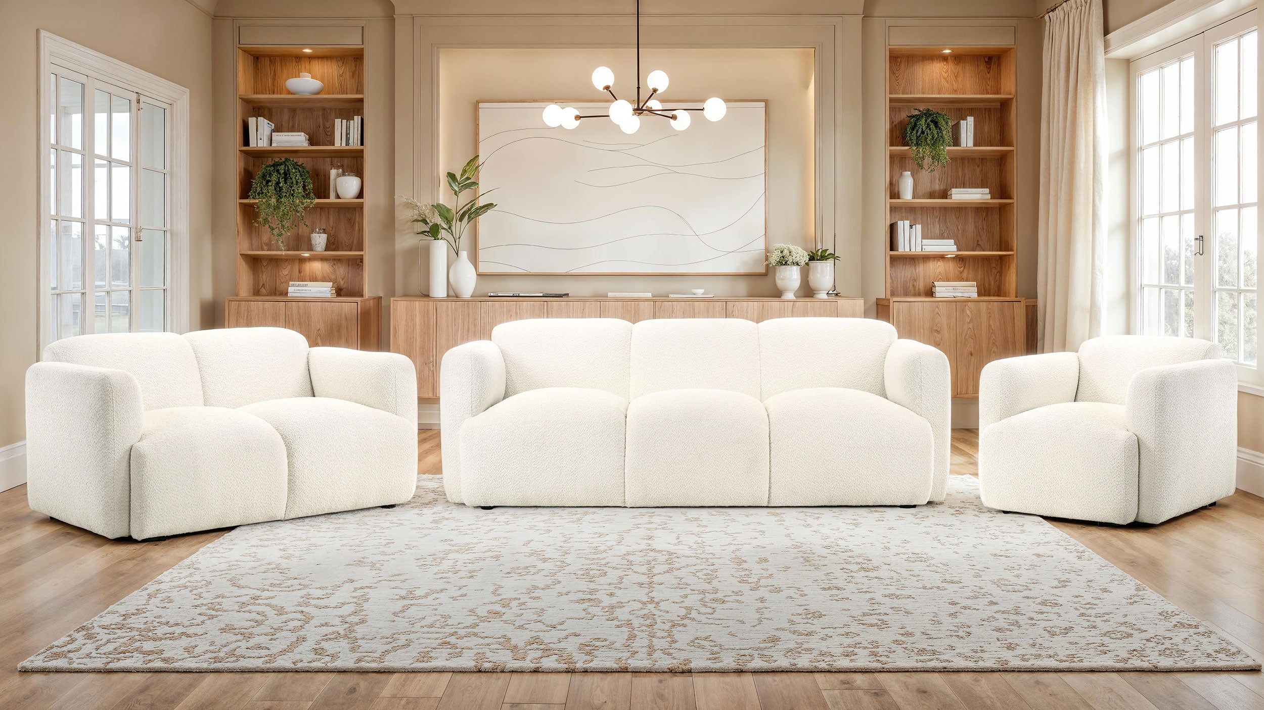 Dorset Fabric Upholstered Round Track Arm Accent Chair White — view 13