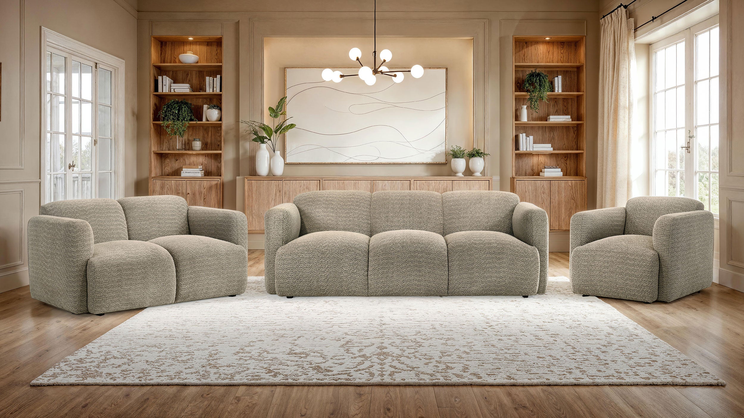 Dorset 3-piece Upholstered Round Track Arm Sofa Set Brown — view 1
