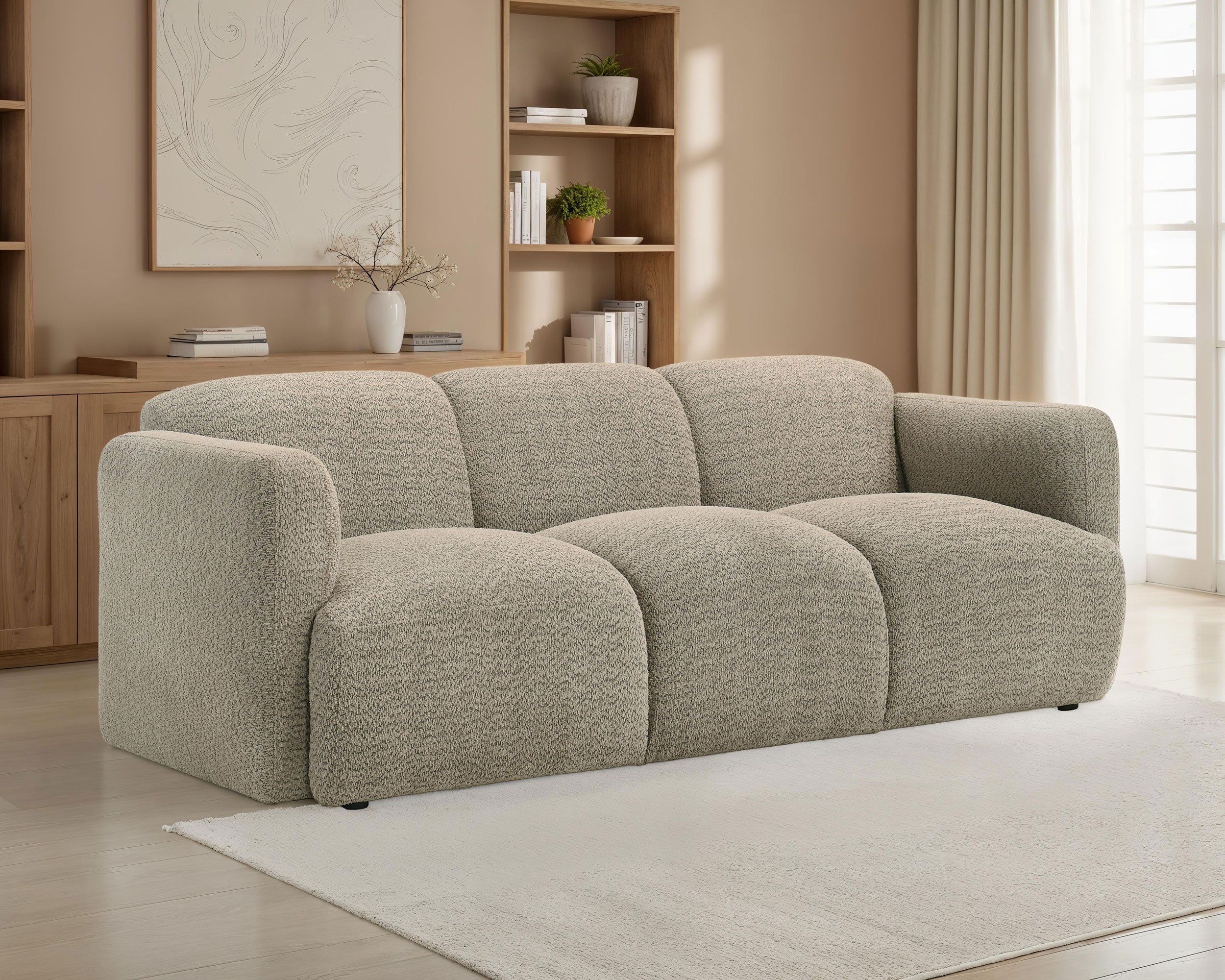 Dorset Fabric Upholstered Round Track Arm Sofa Brown — view 2