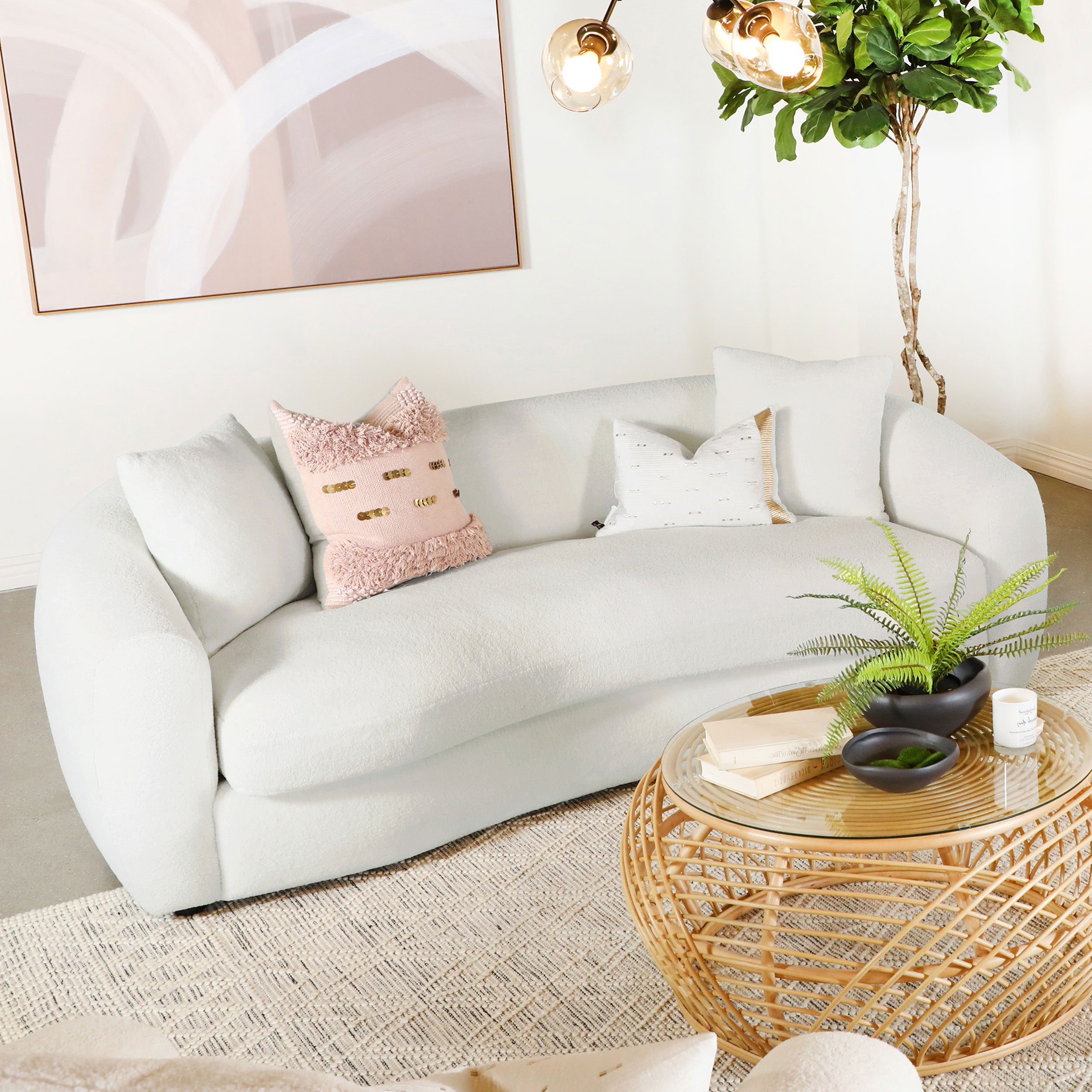 Isabella Faux Sheepskin Upholstered Sofa Natural — view 2