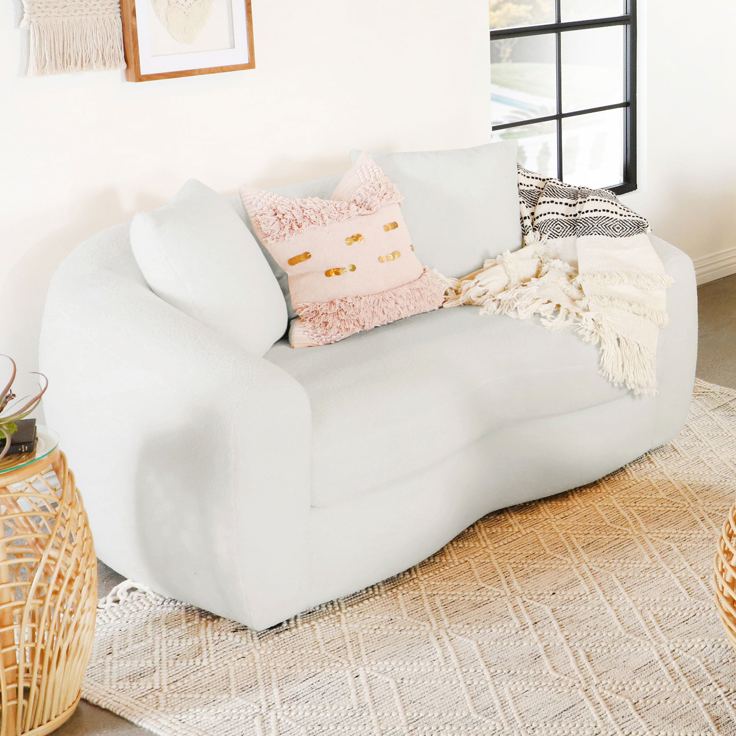 Isabella Faux Sheepskin Upholstered Loveseat Natural — view 2