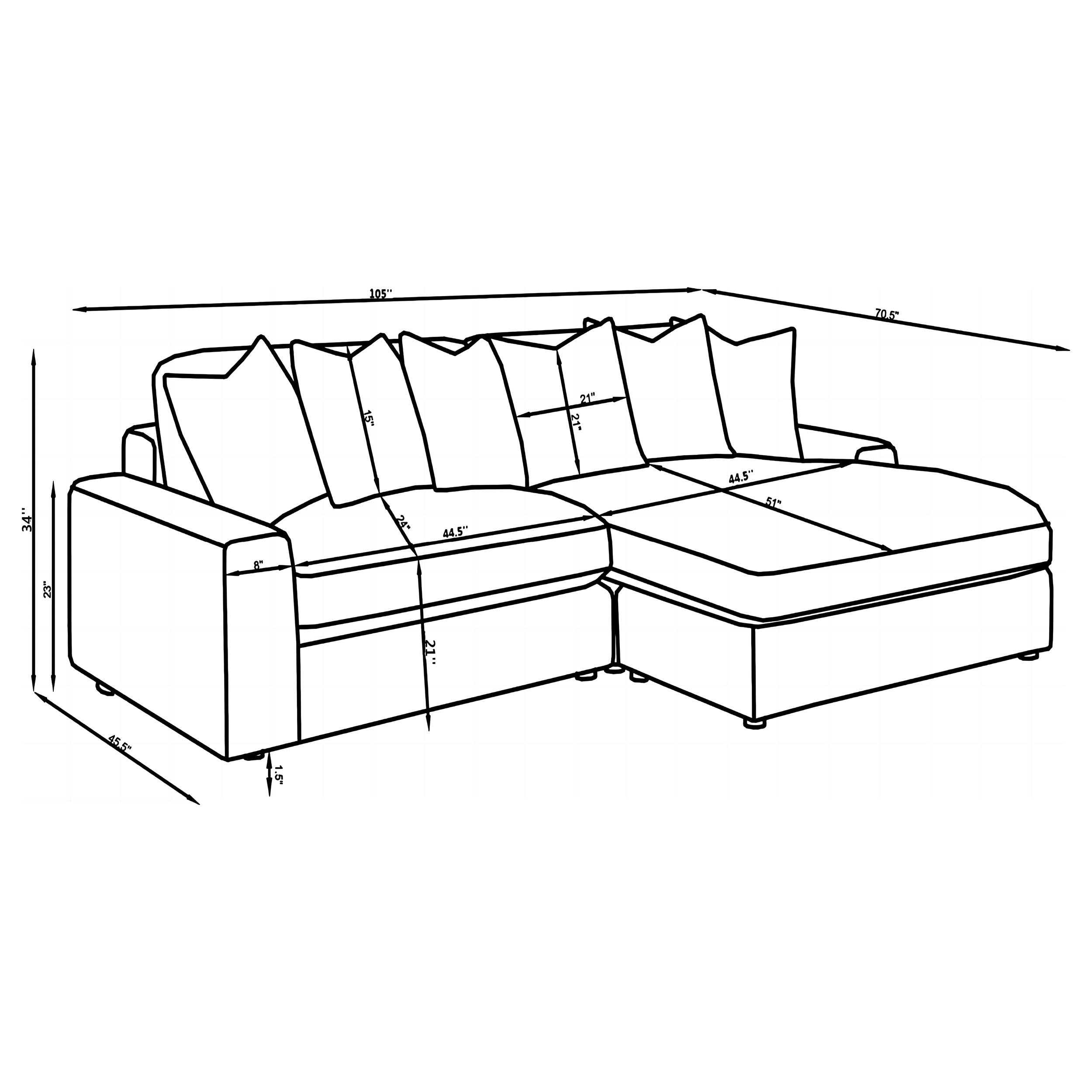 Blaine Upholstered Reversible Chaise Sectional Sofa Fog — view 20