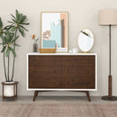 Mid-Century Modern White Dresser 6 Drawer - Dark Brown / White