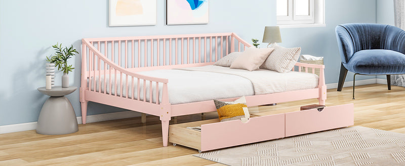 Full Size Daybed with Two Storage Drawers and Support Legs, Pink