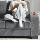 Modern Corduroy Fabric Sofa, 3 Seater Compressed Couch With Cup Holders