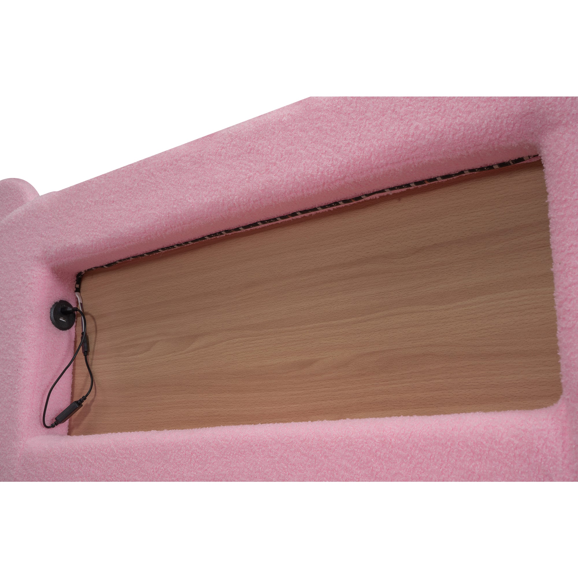 Full Size Upholstered Storage Platform Bed with Cartoon Ears Headboard, LED and USB, Pink - Atlantic Fine Furniture Melbourne FL