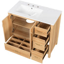 36" Bathroom Vanity, 2 Soft Close Doors, 4 Soft Close Drawers, Adjustable Shelf, Storage Cabinet - Acacia Wood