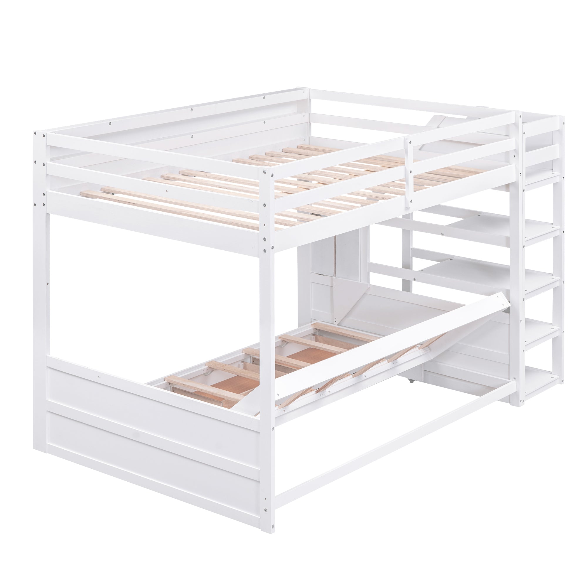 Wood Full Size Convertible Bunk Bed with Storage Staircase, Bedside Table, and 3 Drawers, White - Atlantic Fine Furniture Melbourne FL