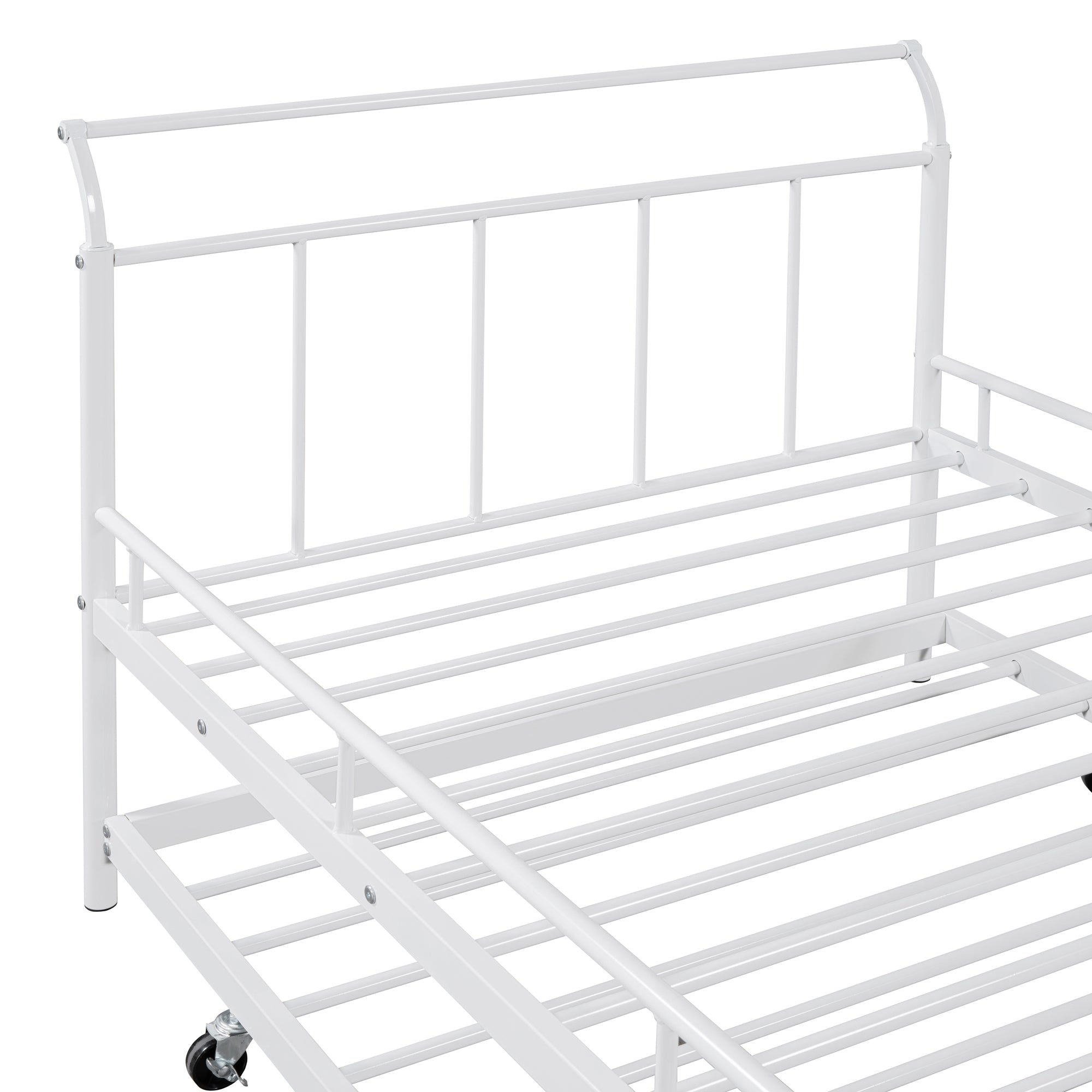 Twin Size Metal Daybed with Curved Handle Design and Twin Size Trundle, White - Atlantic Fine Furniture Melbourne FL