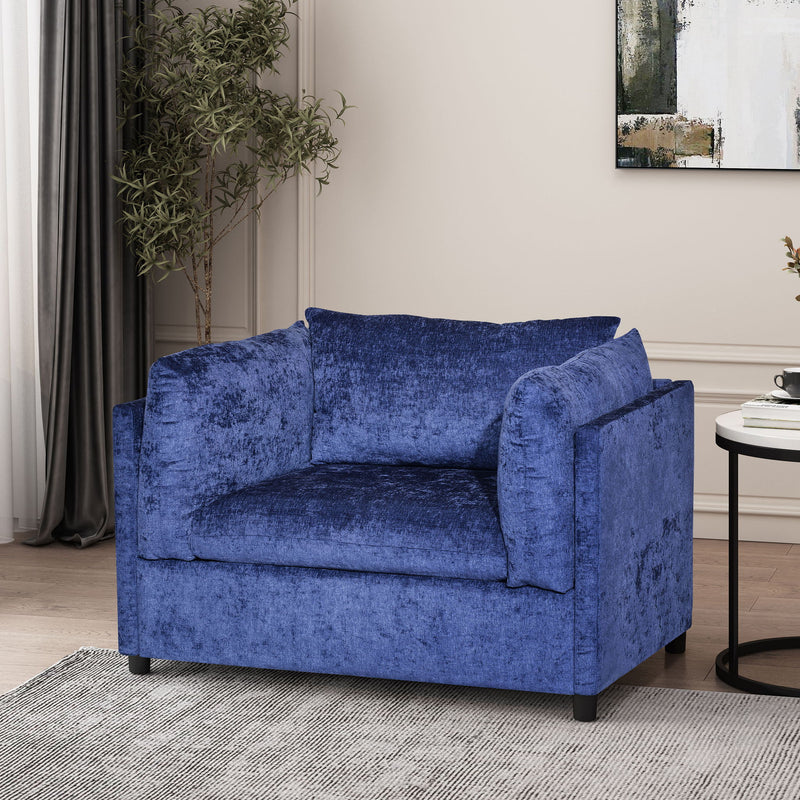 Modern Club Chair With Textured Upholstery And Pillow Accents - Navy Blue
