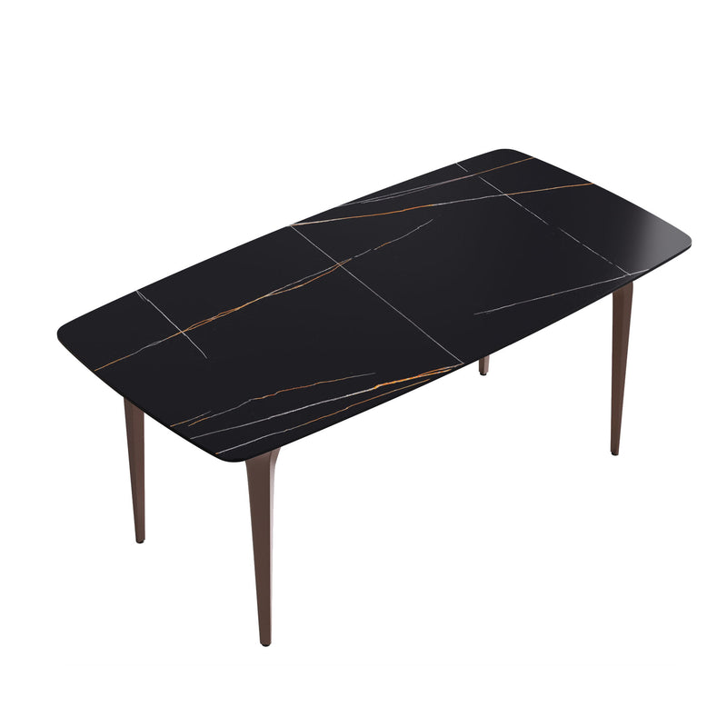 70.87" Modern Artificial Stone Curved Metal Leg Dining Table - Black